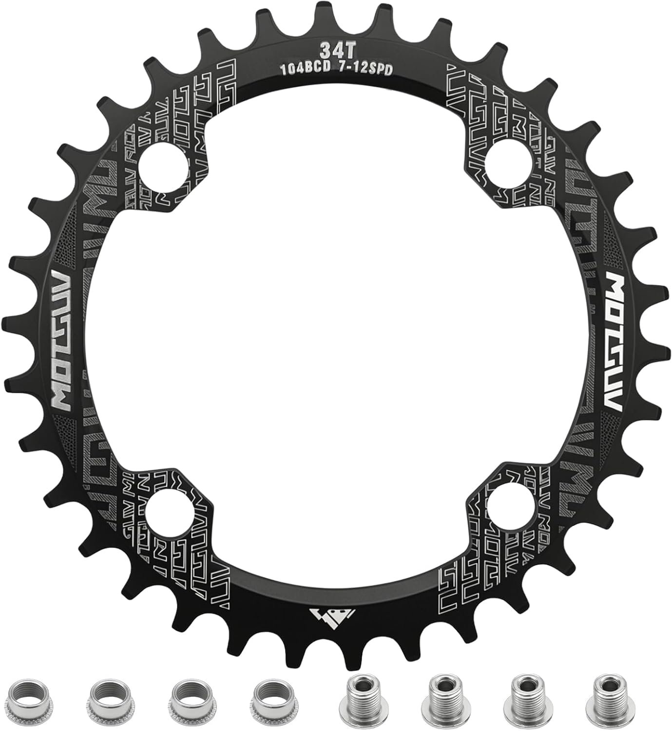 Round Bicycle Chainring 104 BCD Available in 32T, 34T, 36T, 38T, Narrow Wide Design for MTB and Road Bike, Compatible - ShopVlot