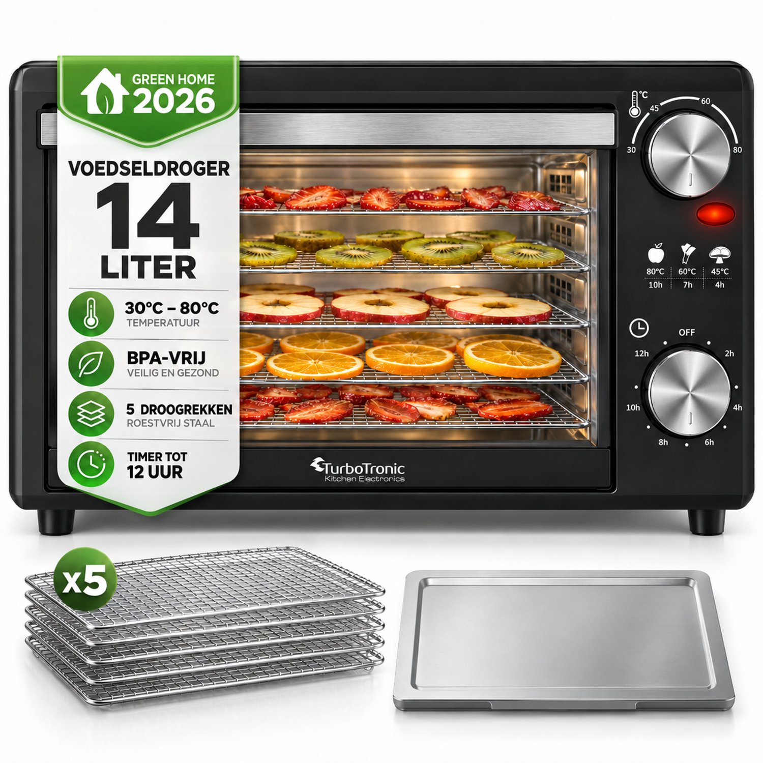 Bol.com TurboTronic FD14 Voedseldroger - Droogoven - 14 Liter - Zwart aanbieding