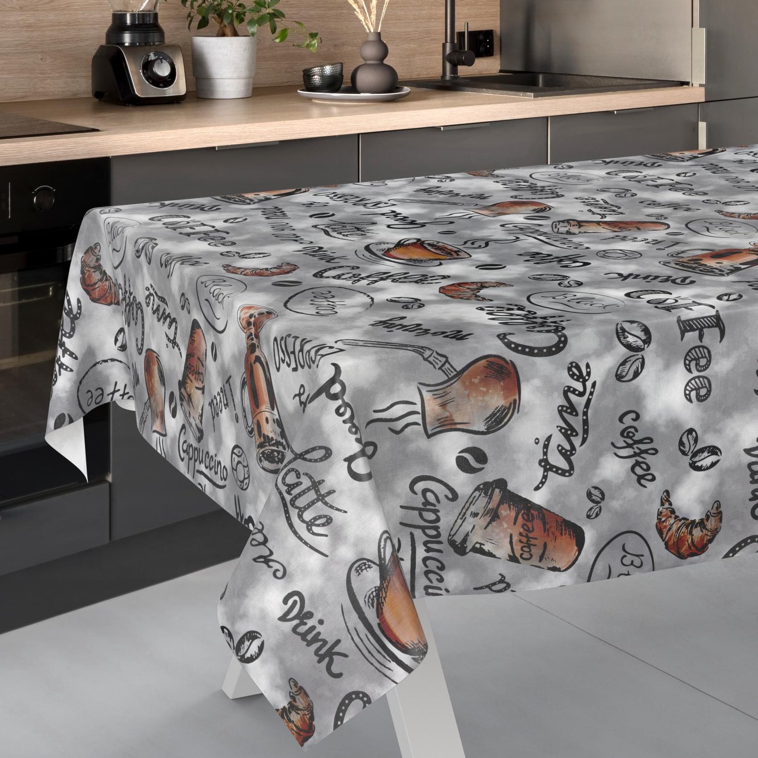 ANRO Tafelzeil op rol Koffie Grijs 140cm x 20m – Afwasbaar Tafelkleed Rechte rand Op maat te knippen