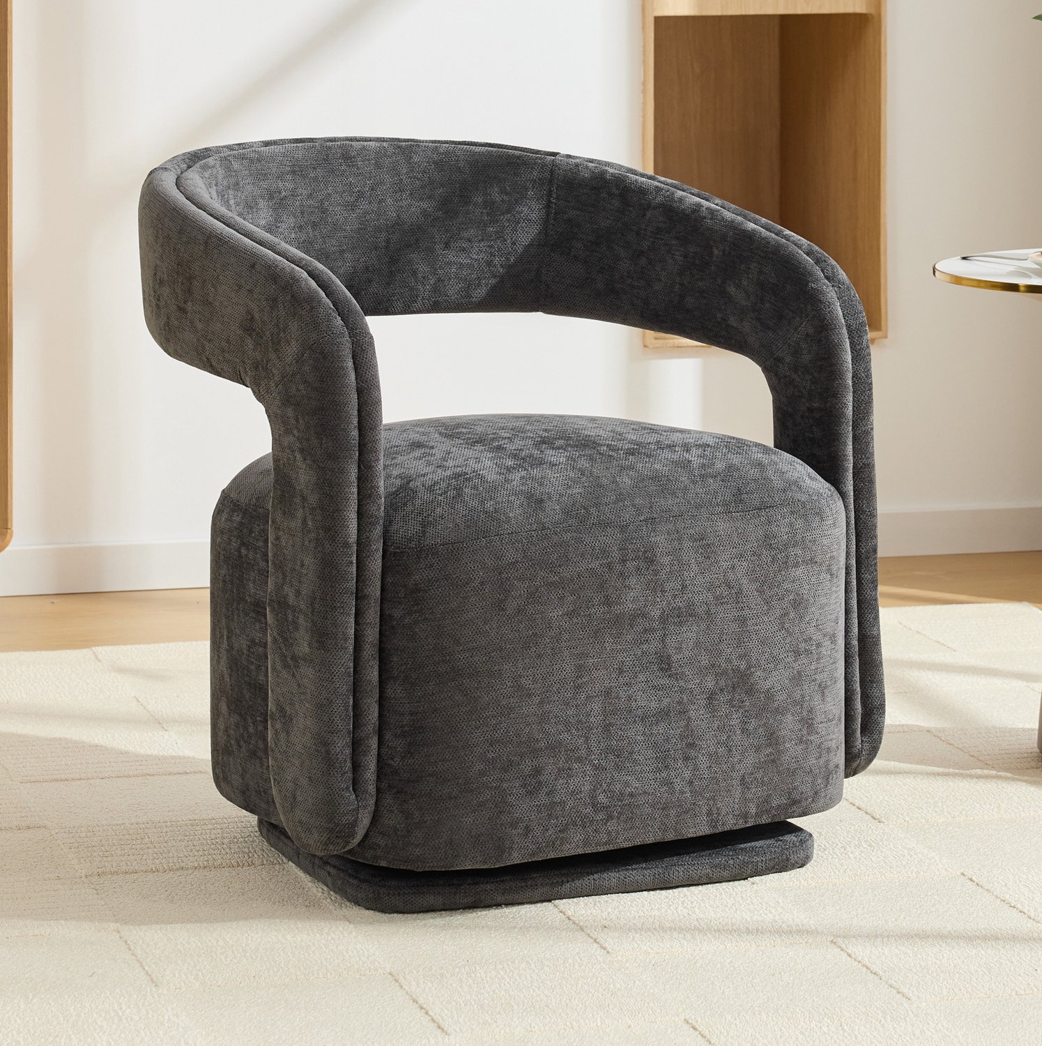 CHICFURN Fauteuil - 360 graden draaibaar - Barrel-design - Donkergrijs