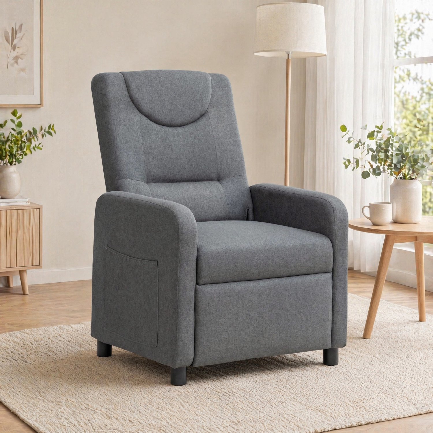 CHICFURN Relaxfauteuil - Handmatig verstelbaar - Voetsteun - Donkergrijs