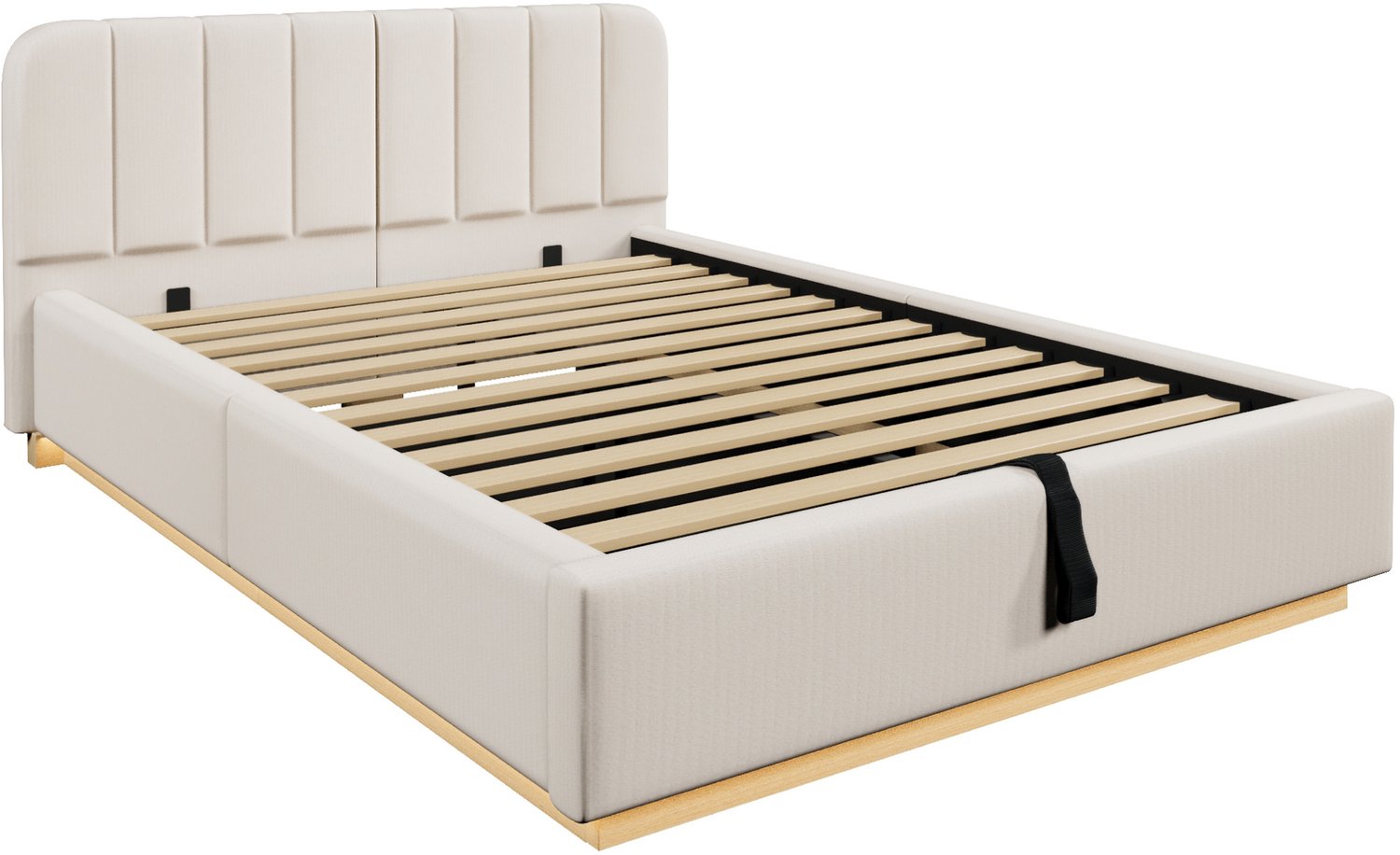 FloraGrace Gestoffeerd Bed 140x200 cm – Tweepersoonsbed met Ledverlichting en Hydraulische Opbergruimte – Zonder Matras – Chenille – Beige