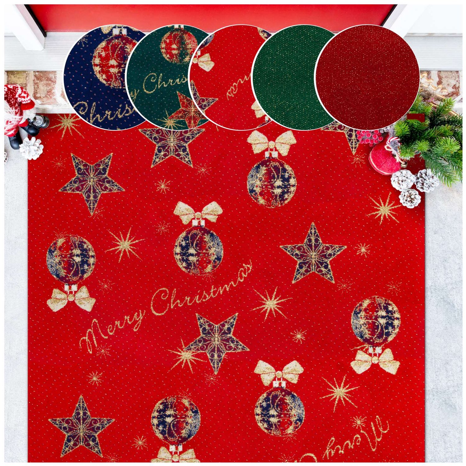 ANRO Merry Christmas Kerstloper Rood 100x280 cm - Glitter - Antislip