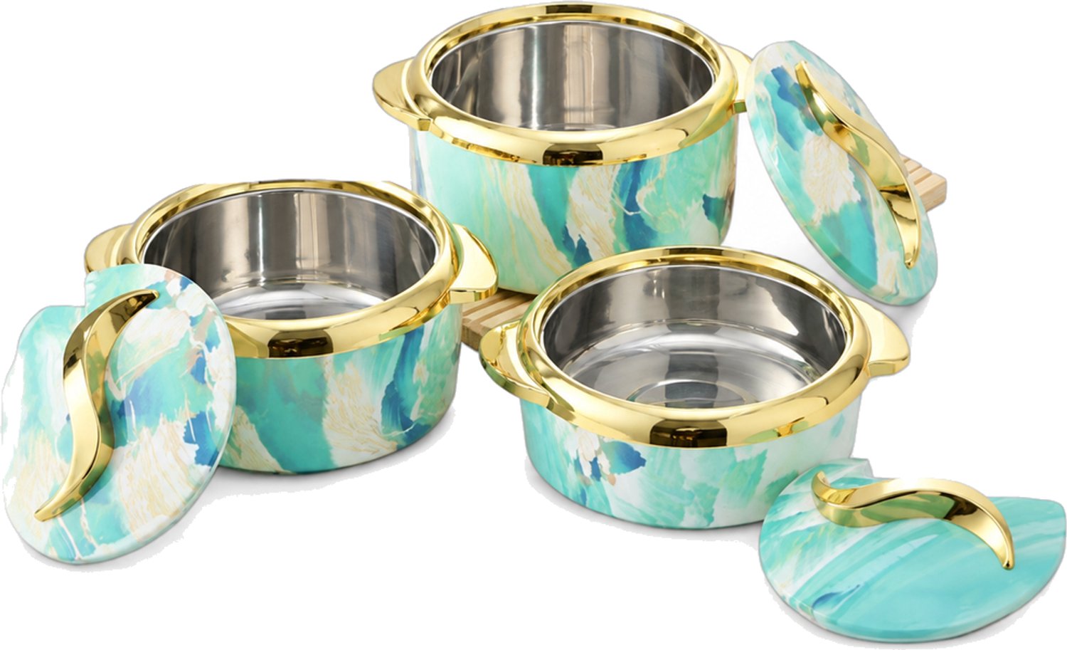 Broodtrommelset van 3 ronde lunchcontainers met deksels, 1,5 l, 2 l en 2,5 l, groen