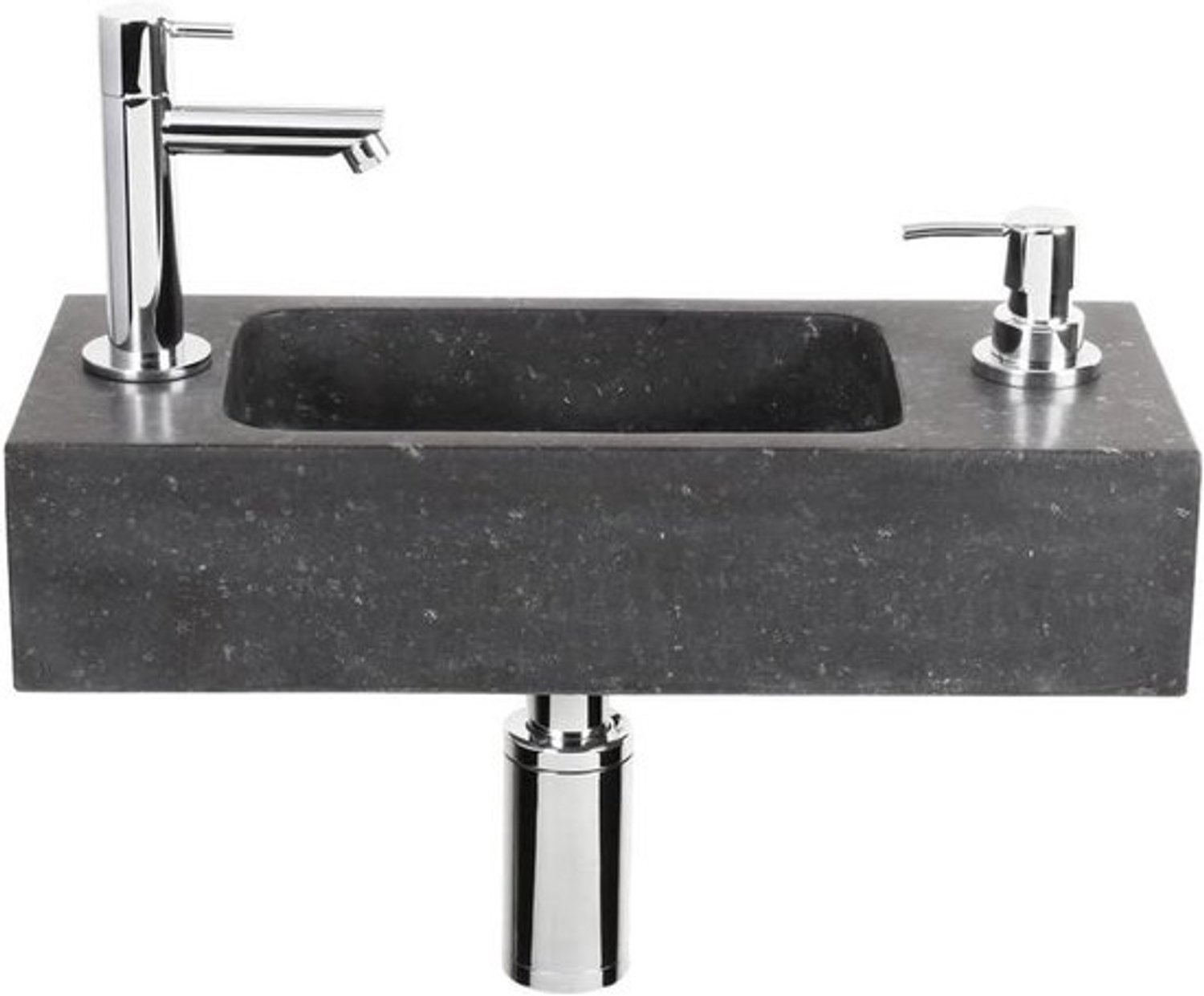 Fonteinset Zeepdispenser - Wastafelmeubel - Toilet Inrichting - Natuursteen Blad - 42x18.5x9 cm - Antraciet Chroom