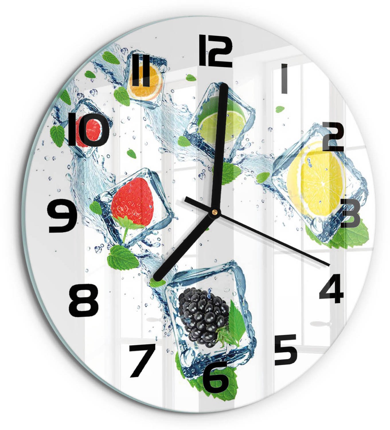 TULUP Wandklok - Fruit in blokjes Decoratieve Glazen Klok - fi30 cm - Veelkleurig Glazen Wandklok Design - Zwarte handen - Ronde Klok - Glazen Klok Met Print - Wandklok Glas Met Motief