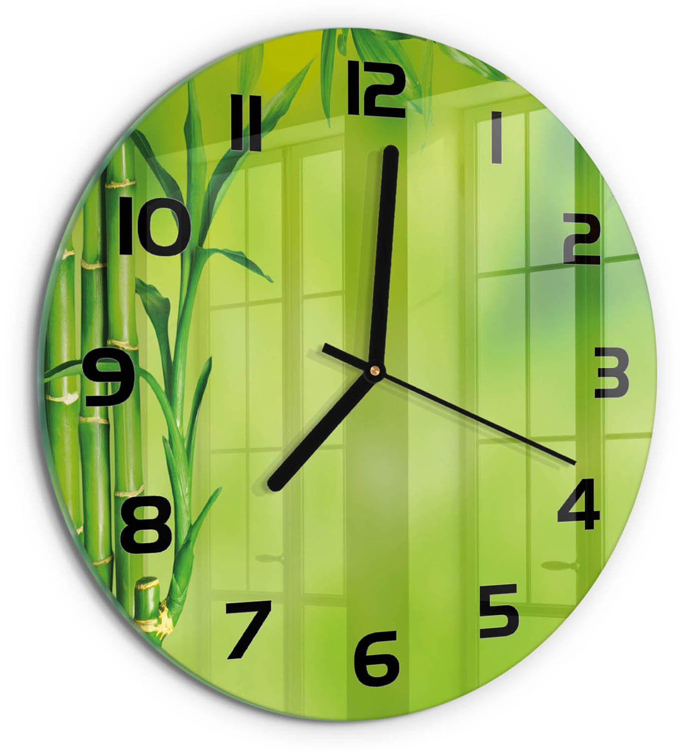 TULUP Wandklok - Bamboe Glazen Klok Met Print - fi30 cm - Groente Wandklok Glas Met Motief - Zwarte handen - Ronde Klok - Wandklok Glas Decoratie - Gekleurde Glazen Klok