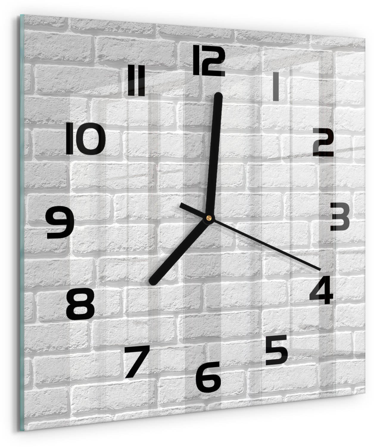 Tulup Wandklok - Bakstenen muur Wandklok Glas Met Motief - 30x30 cm - Wit Decoratieve Glazen Klok - Zwarte handen - Vierkante Klok - Gekleurde Glazen Klok - Glazen Klok Met Print