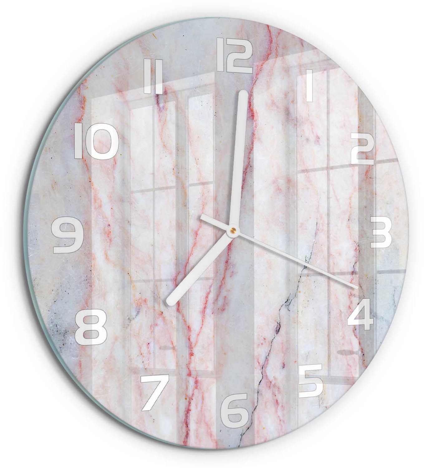 TULUP Wandklok - Marmer Decoratieve Glazen Klok - fi30 cm - Beige Glazen Wandklok Design - Witte handen - Ronde Klok - Glazen Klok Met Print - Wandklok Glas Met Motief