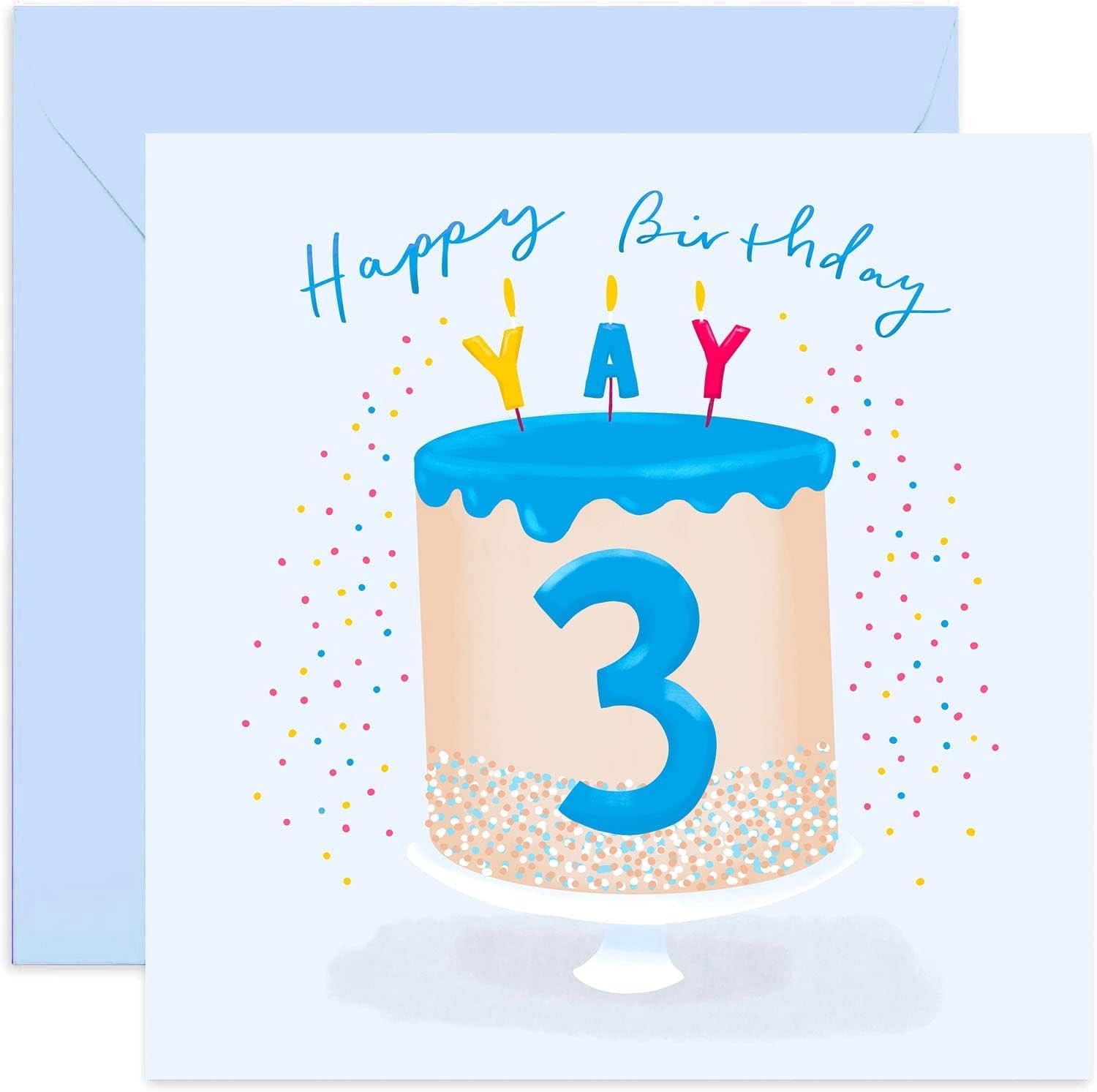 Verjaardagskaart jongen 3 jaar - Blauwe taart - Leuke gelegenheid - Perfect voor zoon of kleinzoon - ShopVlot