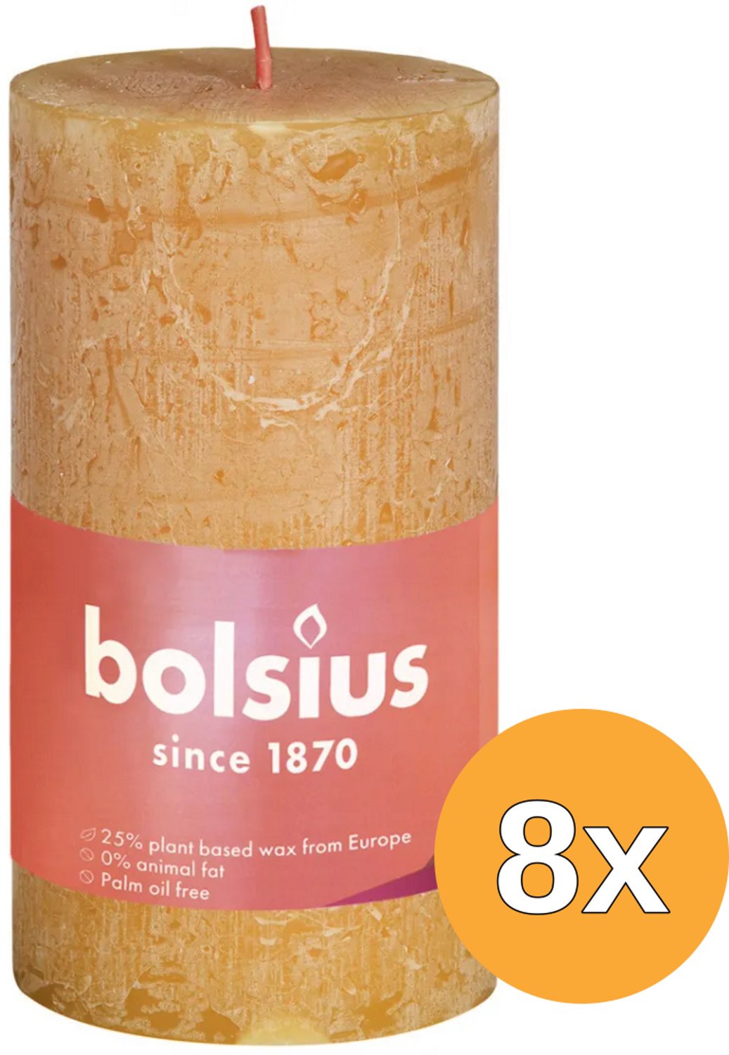 Bolsius Stompkaarsen Shine 8 st rustiek 100x50 mm honinggeel