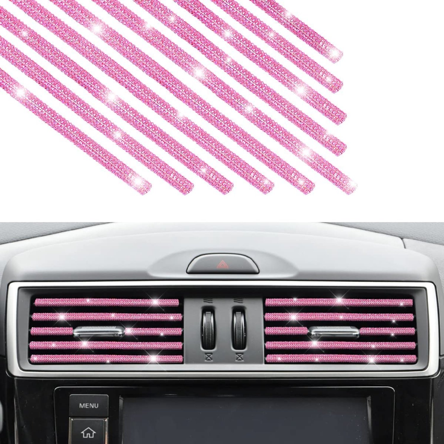 Grehge Vent Outlet Trim, Rhinestone Car Air Conditioner Decoration Strip for Women and Girls, Diamond Auto Interior Accessories for Most All Straight
