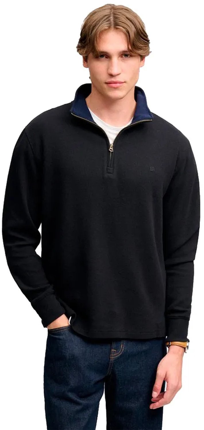 Superdry Garment Dye Rib Sweatshirt Met Halve Rits M Man Zwart