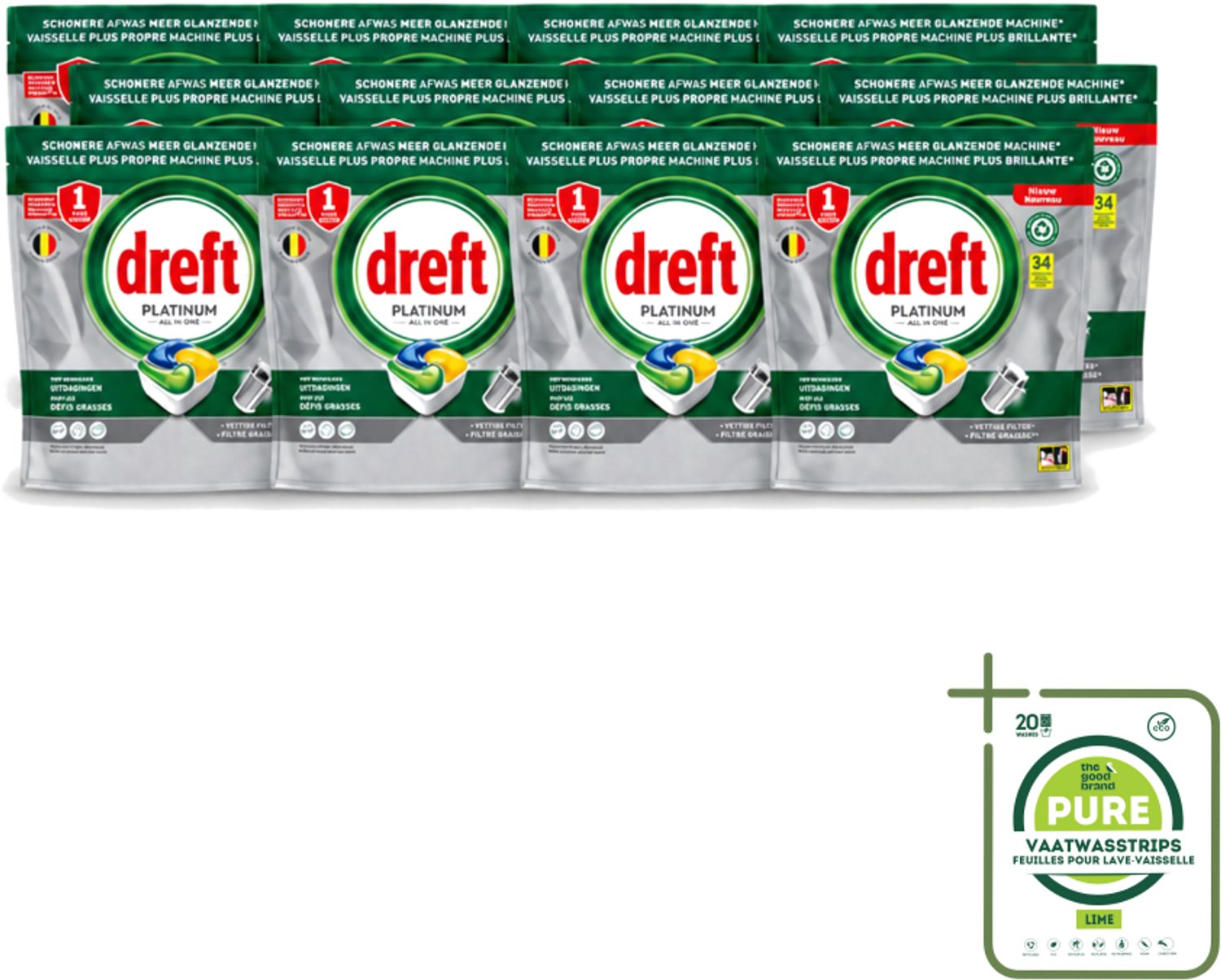 12 x Dreft Platinum - All In One - Vaatwascapsules - Citroen - 34 Afwasbeurten - Grootverpakking - Vaatwasmiddel - Vaatwascapsule - Citroengeur - Vaatwasser Reinigen - Vetfilter Reinigen