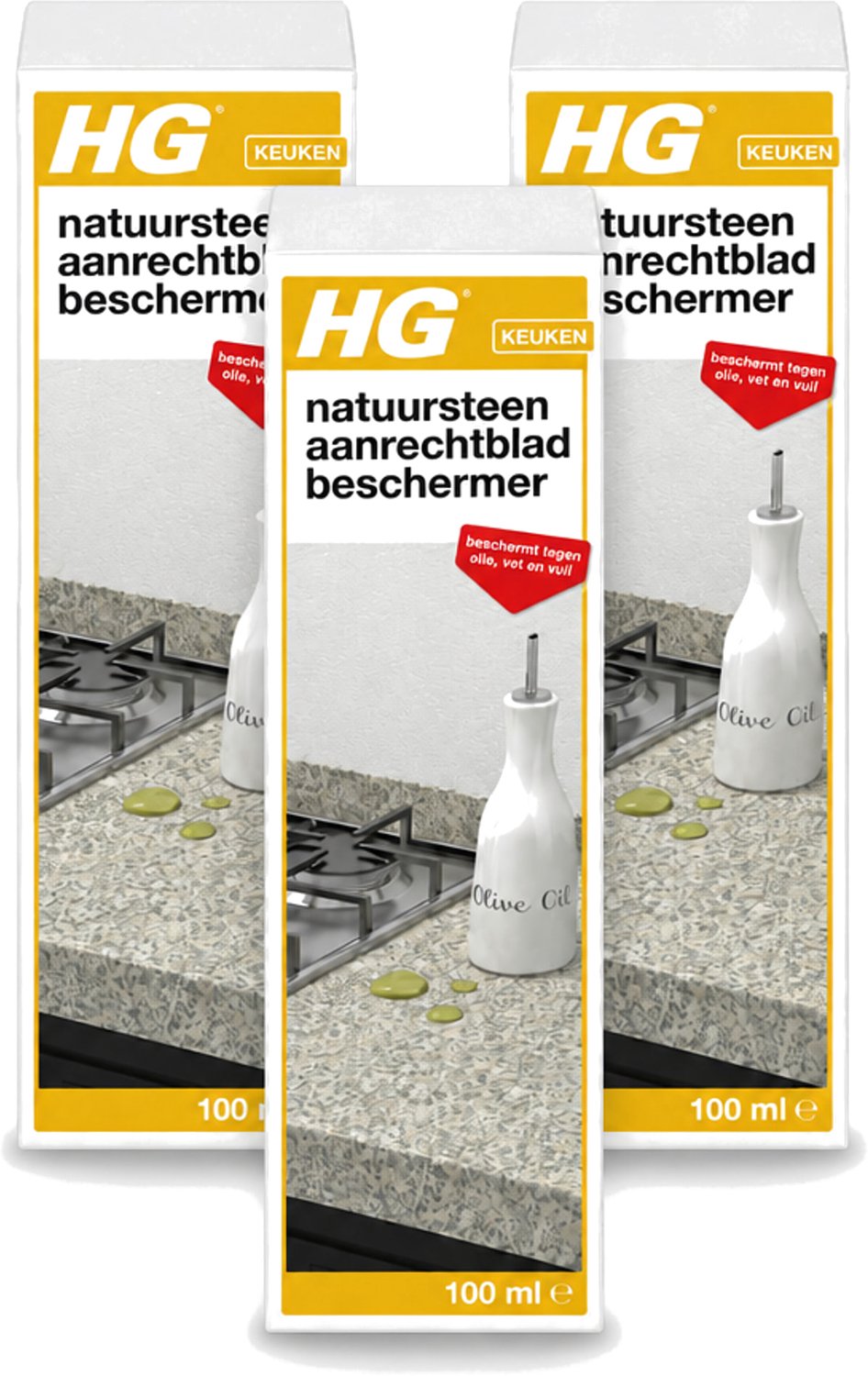 3 x HG - Natuursteen Aanrechtbladbeschermer - Beschermt Tegen Olie, Vet & Vuil - Inclusief doek - 100 ml - Voordeelverpakking - 3 stuks