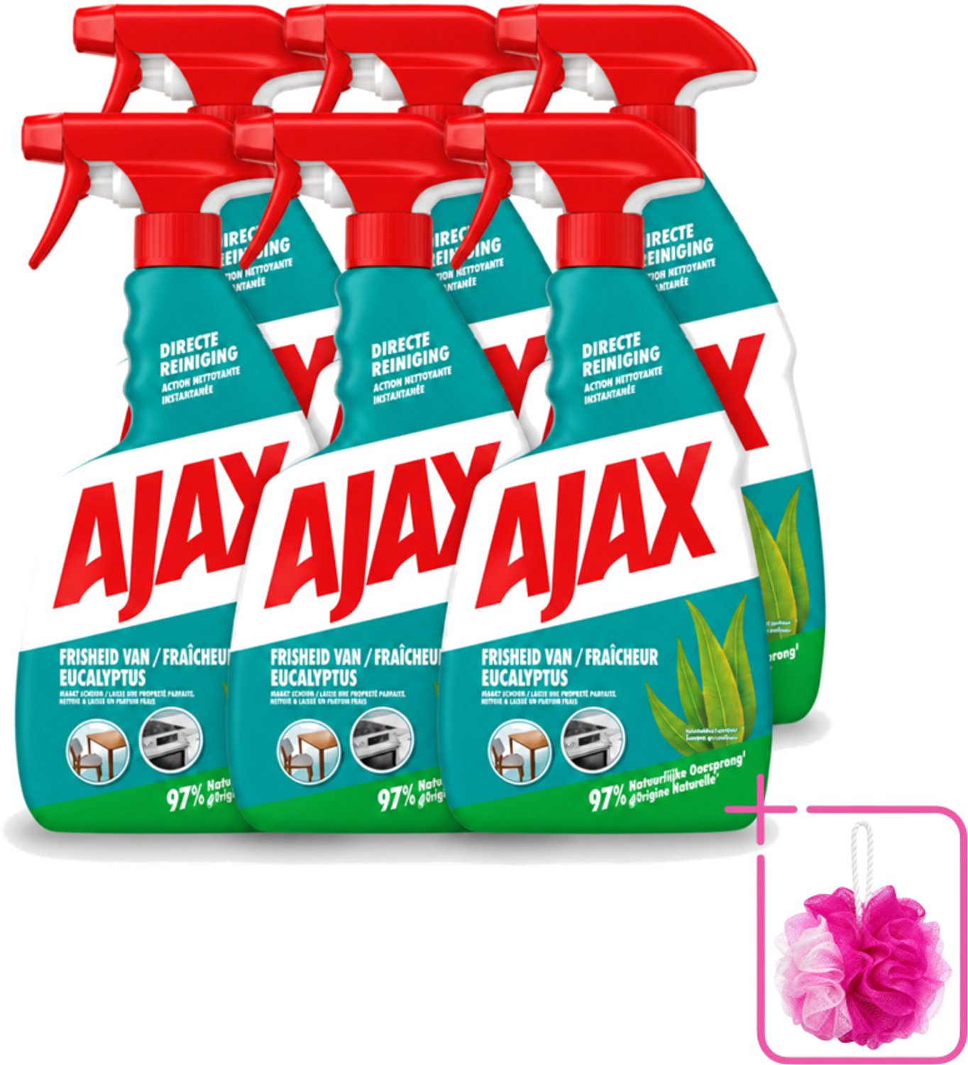 6 x Ajax – Multi-Purpose Spray – Eucalyptus – 750 ml - Bulkverpakking - Schoonmaak spray - Douchemop - Eucalyptus reiniger
