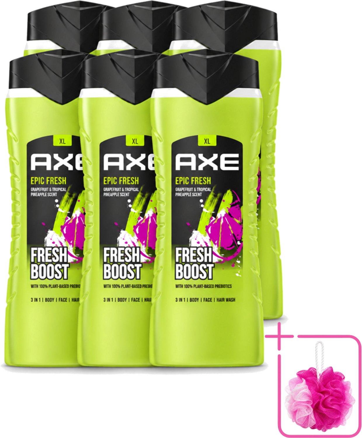 6 x AXE – Douchegel – Epic Fresh Fresh Boost 3-in-1 – 400 ml - Bulkverpakking - Douchegel - Douchemop - Frisheid