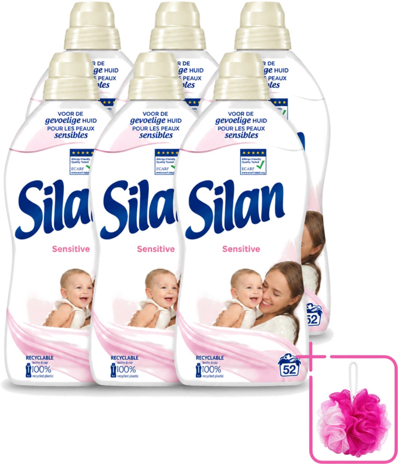 6 x Silan – Wasverzachter – Sensitive – 1144 ml - Bulkverpakking - Wasverzachter - Douchemop - Gevoelige huid