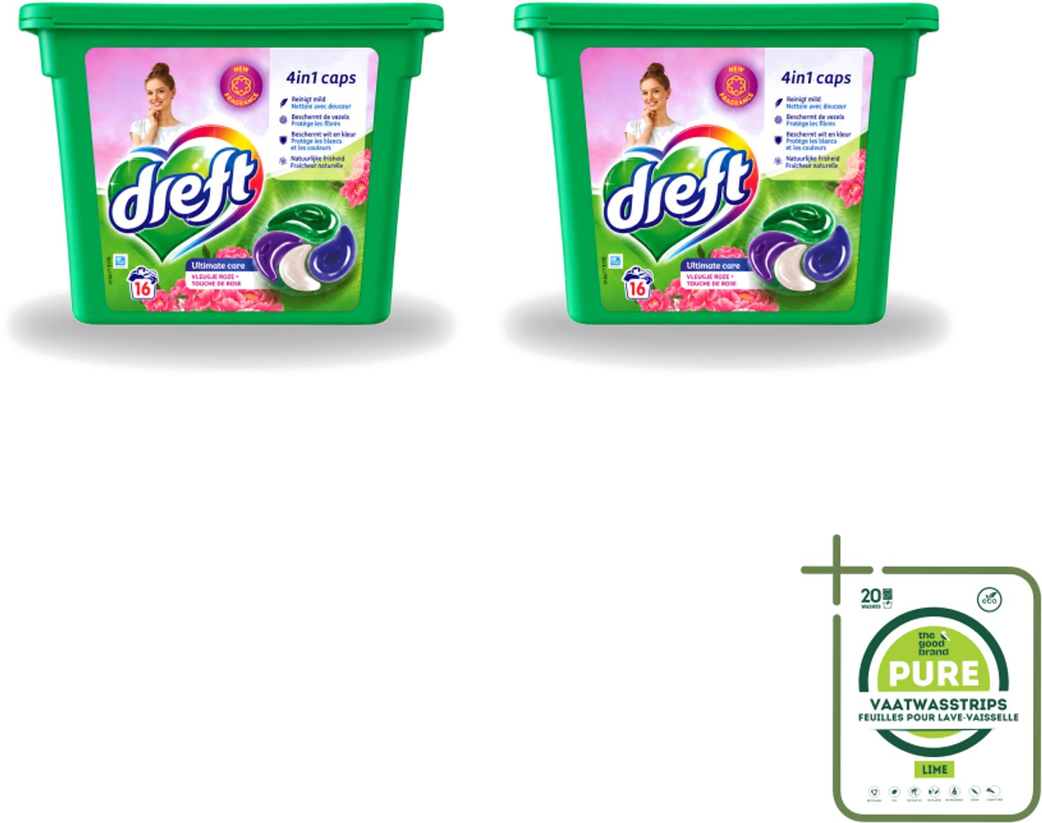 2 x Dreft - Wasmiddelcapsules 4in1 - Witte en Gekleurde Was - Vleugje Roze - 16 Wasbeurten - Grootverpakking - Vaatwasstrips - Wasmiddelcapsules - Was - Kleurenbeschermer - Vlekkenverwijdering - Frisse Geur