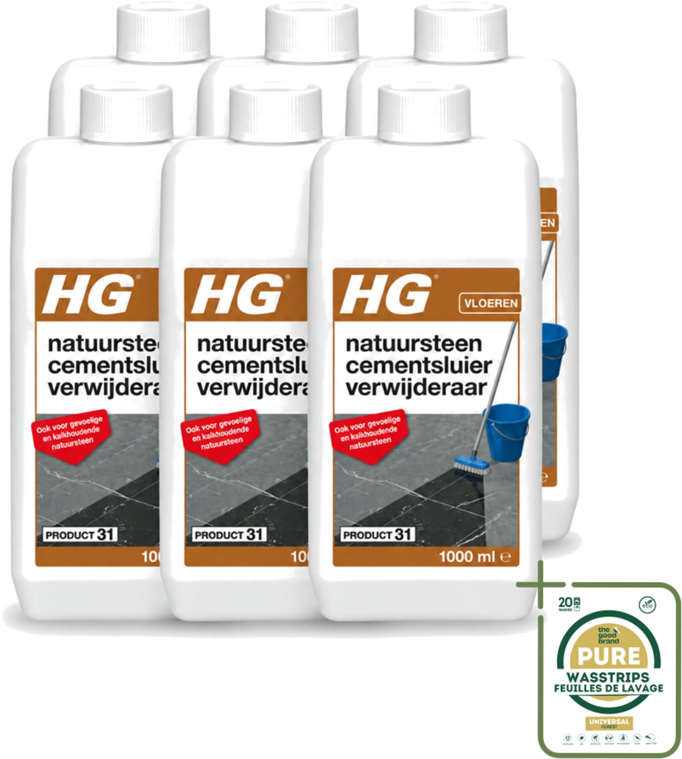 6 x HG - Natuursteen Cementsluierverwijderaar - Zuurvrij - Veilig in Gebruik - 1L - Wasstrips - Natuursteen Cement Verwijderen - Cement En Kalksluier Verwijderen - Natuursteen Reinigen - Marmer Reinigen - Travertin Reinigen