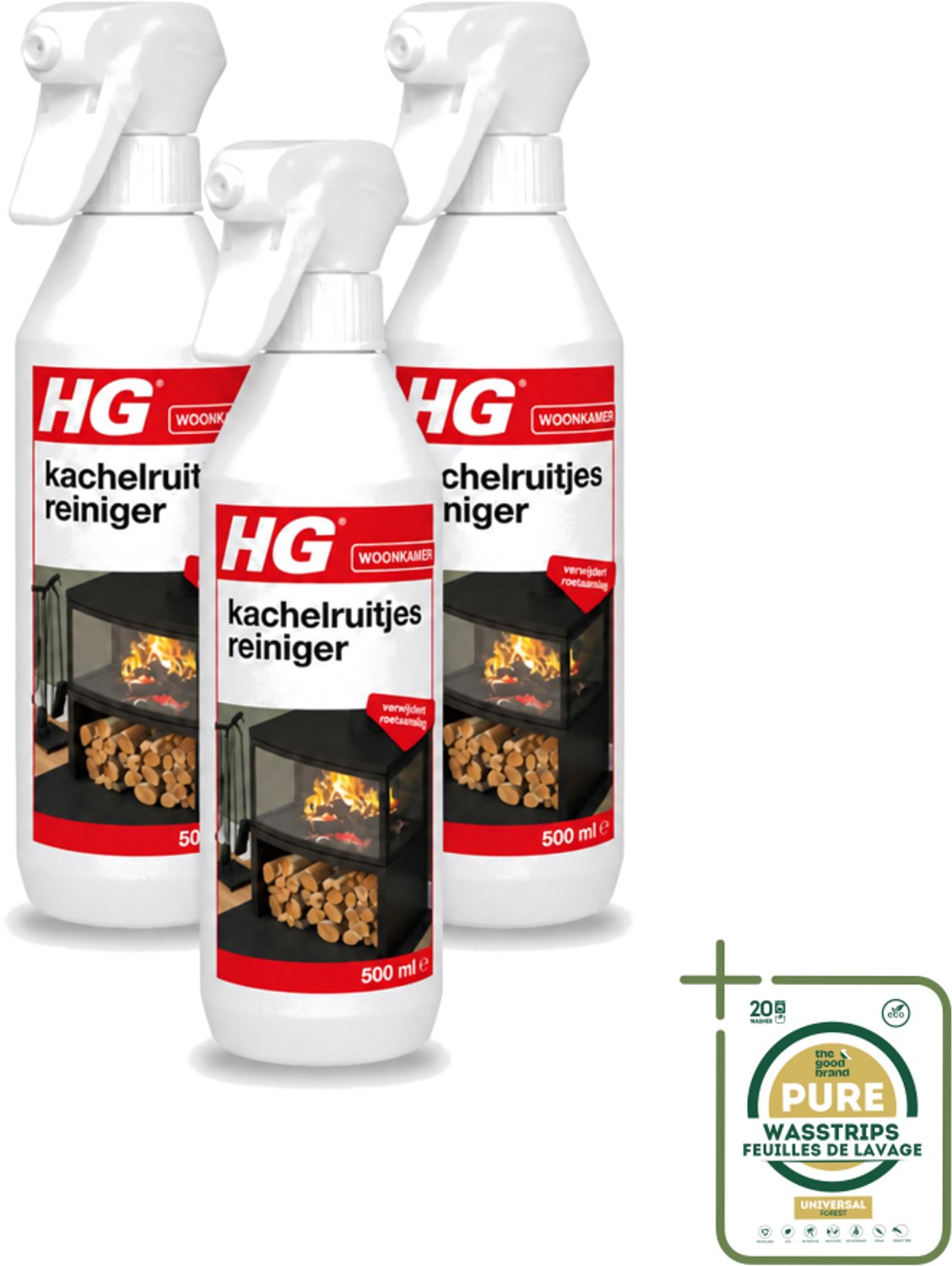 3 x HG - Kachelruitjesreiniger - Verwijdert Roetaanslag - 500 ml - Kachelruiten Reinigen - Roet Verwijderen - Haardvenster Reinigen - Baksteen Reinigen - Kachel Reinigen