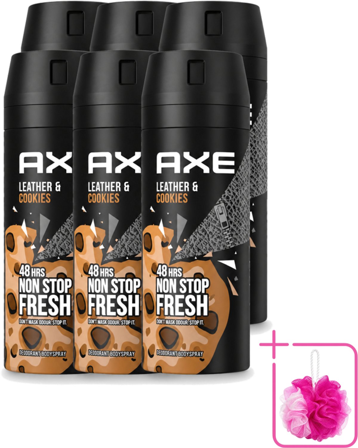 6 x Axe - Deodorant Bodyspray - 48hrs Fresh - Leather & Cookies - 150 ml - Bulkverpakking - Deodorant - Douchemop - Bodyspray