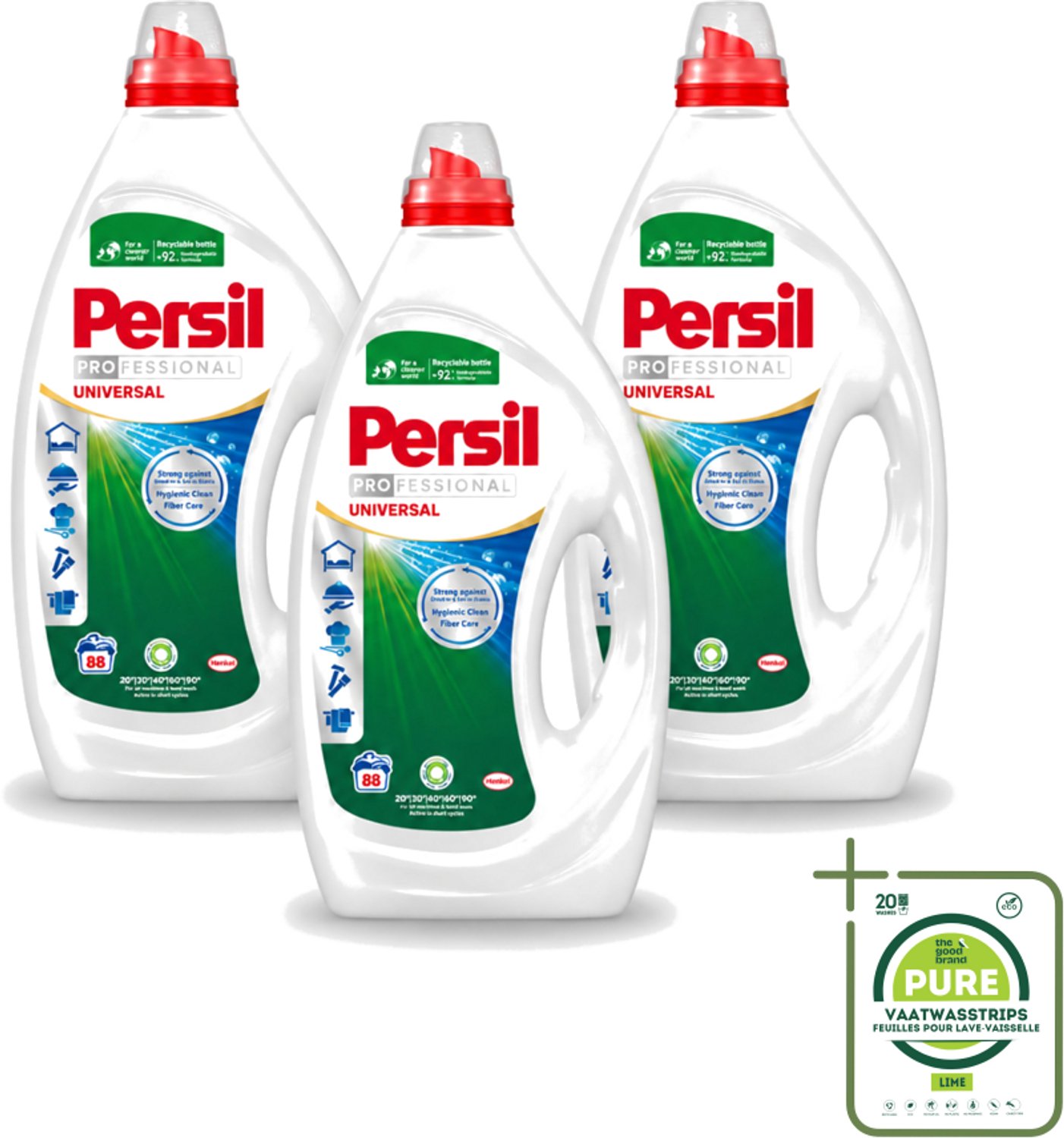 3 x Persil Professional - Universal - Vloeibaar Wasmiddel - Witte en Gekleurde Was - 88 Wasbeurten - Grootverpakking - Vaatwasstrips - Wasmiddel - Wasmachine - Vlekverwijdering - Frisheid - Wasgoed