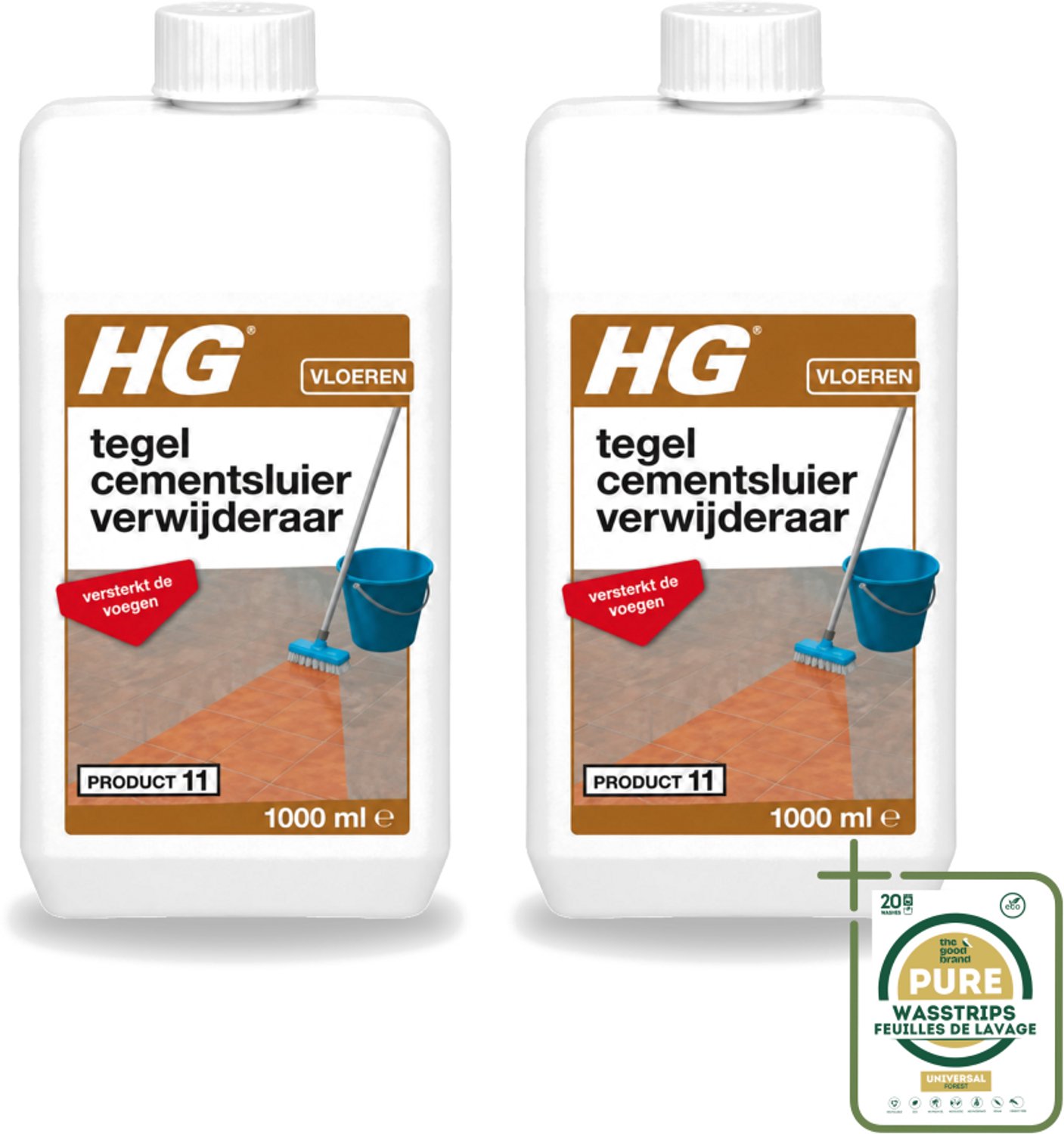 2 x HG - Vloeren - Tegel Cementsluierverwijderaar - Versterkt De Voegen - 1L - Wasstrips - Cement Verwijderen Tegels - Cement Verwijderen Plavuizen - Cement Verwijderen Natuursteen - Voegen Versterken - Cement Resten Verwijderen