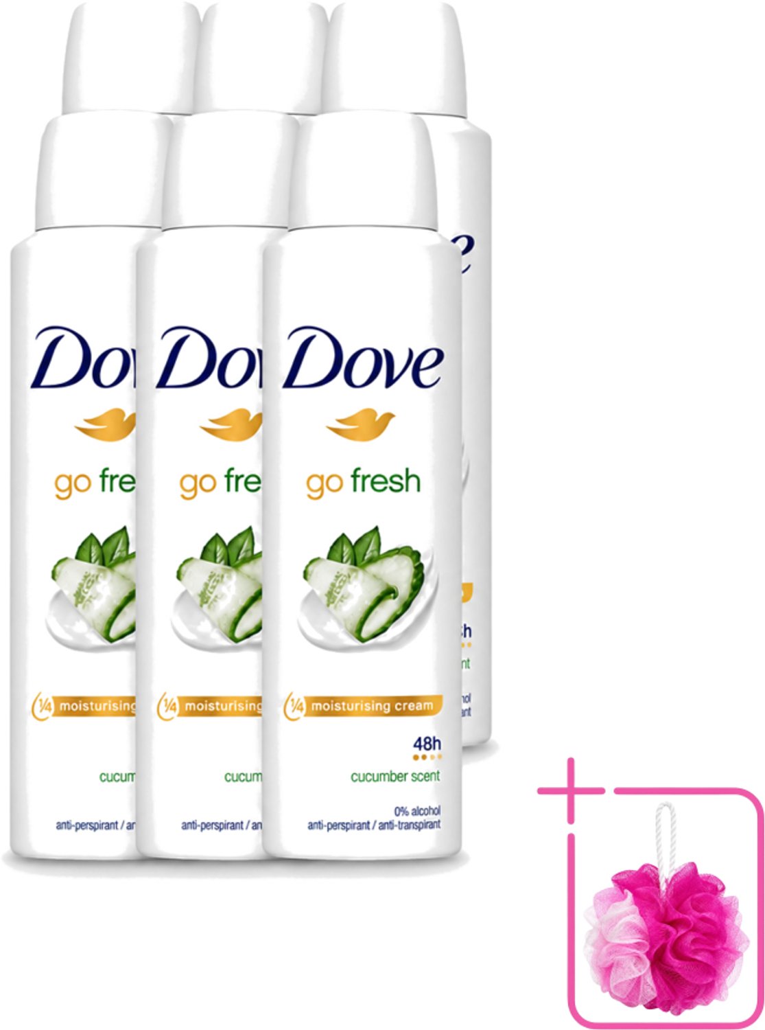 6 x Dove Go Fresh - Deospray - Komkommer - 150 ml - Bulkverpakking - Dove Go Fresh Deospray - Douchemop - Komkommer