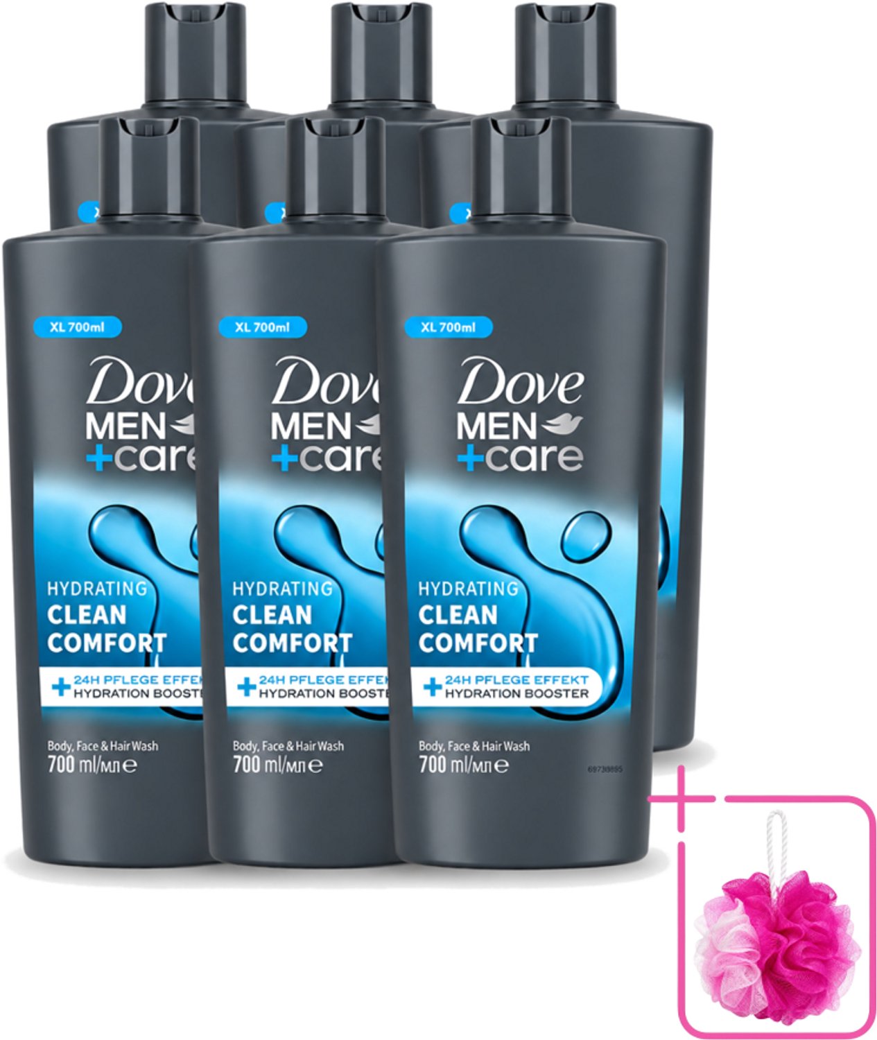 6 x Dove Men+Care - Clean Comfort - 3-in-1 Douchegel - Hydraterend- 700 ml - Bulkverpakking - Douchegel voor mannen - Douchemop - Lichaamsgel