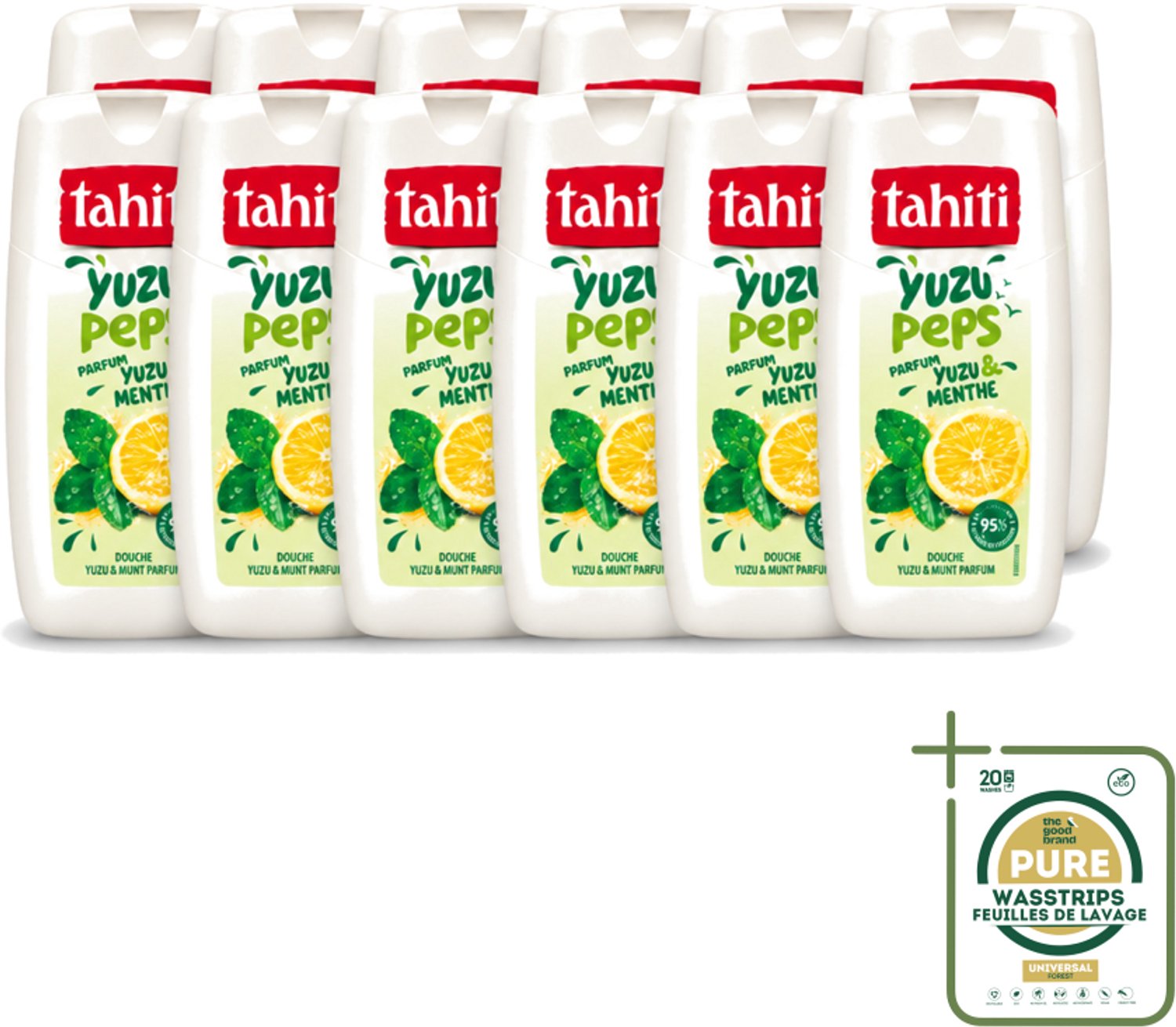 12 x Tahiti – Douchegel – Yuzu Peps Yuzu & Munt - 250 ml - Wasstrips - Douchegel Yuzu Munt - Frisse Douchegel - Yuzu En Munt - Energieke Douchegel - Verkoelende Douchegel