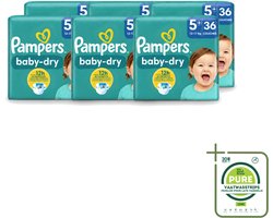 6 x Pampers – Luiers – Baby-Dry Maat 5+ (12-17 kg) – 36 Luiers - Grootverpakking - Vaatwasstrips - Baby-luiers - Droge Huid - Droge Luiers - Baby Droogheid - Droge Luier