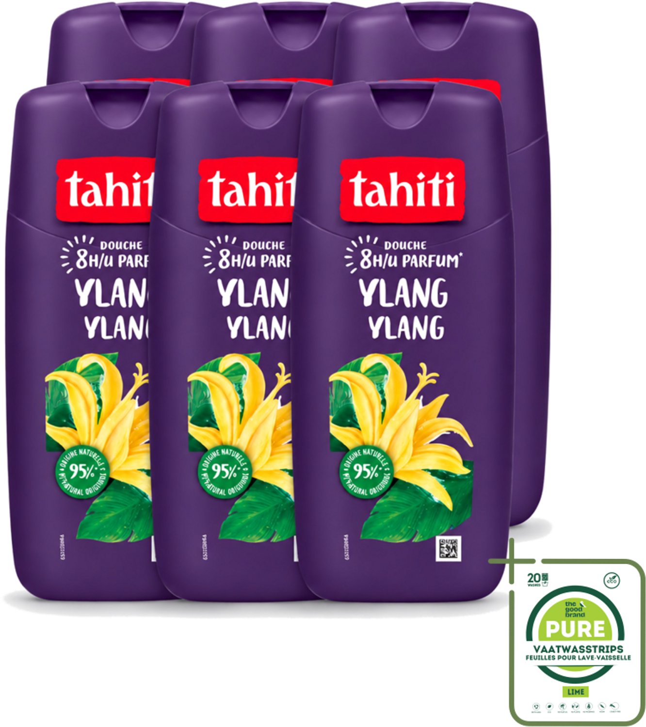 6 x Tahiti – Douchegel – Ylang Ylang - 315 ml - Grootverpakking - Vaatwasstrips - Douchegel Tahiti - Ylang Ylang Douchegel - Douchegel Voor Huidverzorging - Exotische Geur Douchegel - Milde Douchegel