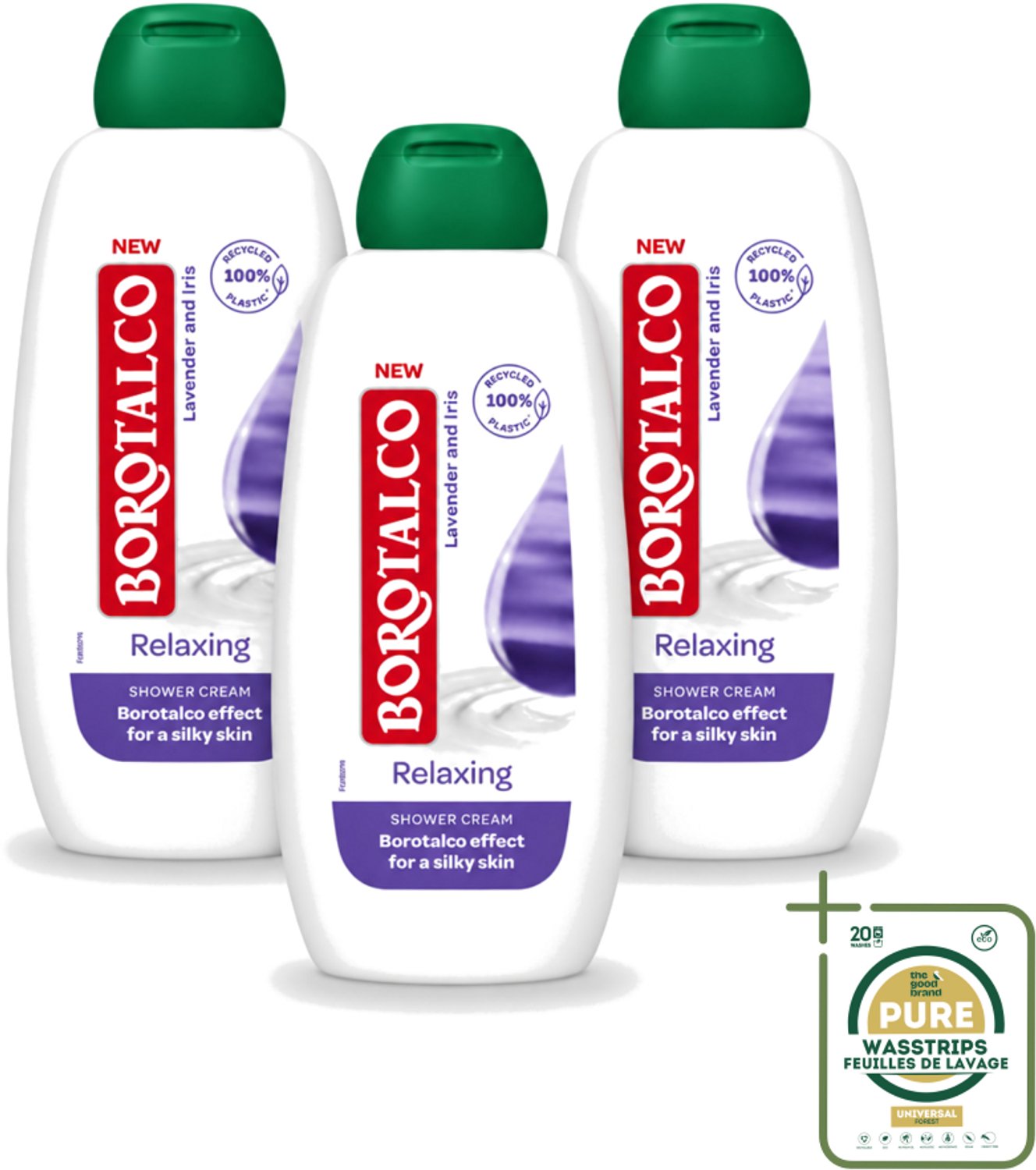 3 x Borotalco - Douchegel - Relaxing - Lavender & Iris - 250 ml - Wasstrips - Douchegel - Ontspanning - Lavendel - Iris - Huidverzorging