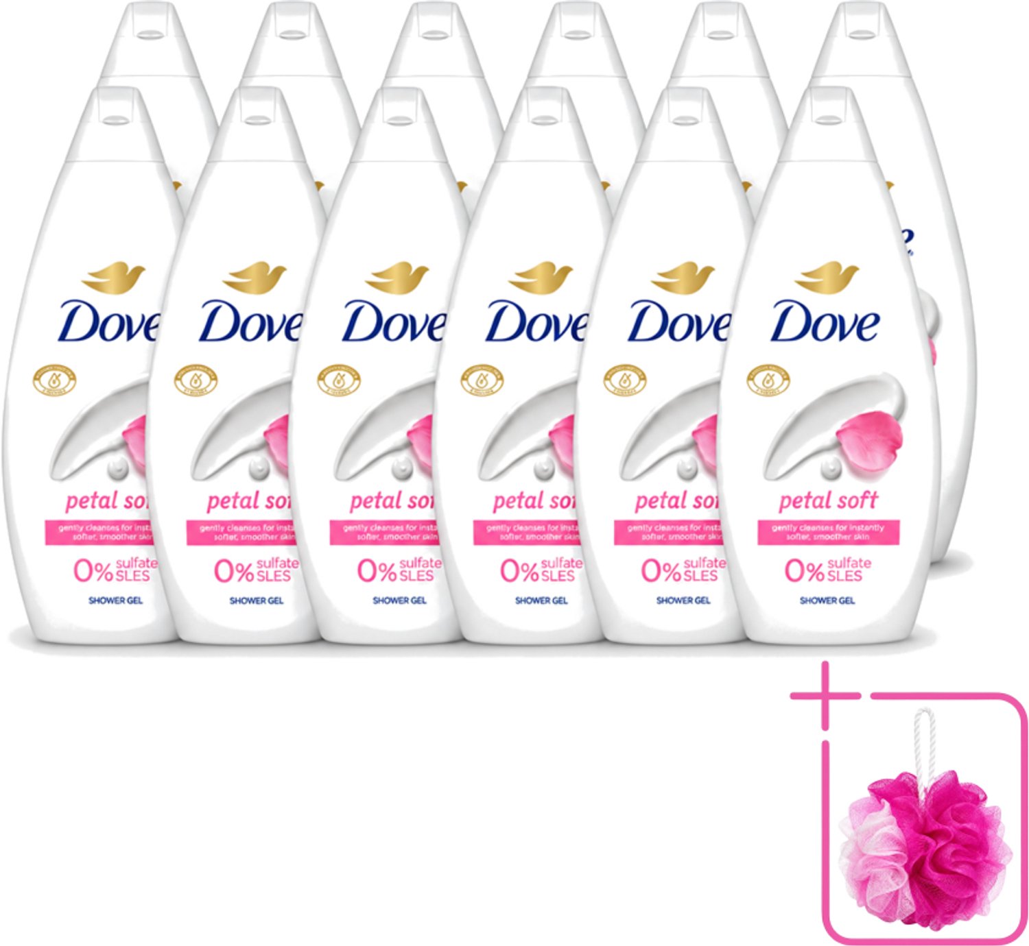 12 x Dove Petal Soft - Douchegel - Sulfaatvrij - 250 ml - Bulkverpakking - Douchegele - Douchemop - Zachte reiniging
