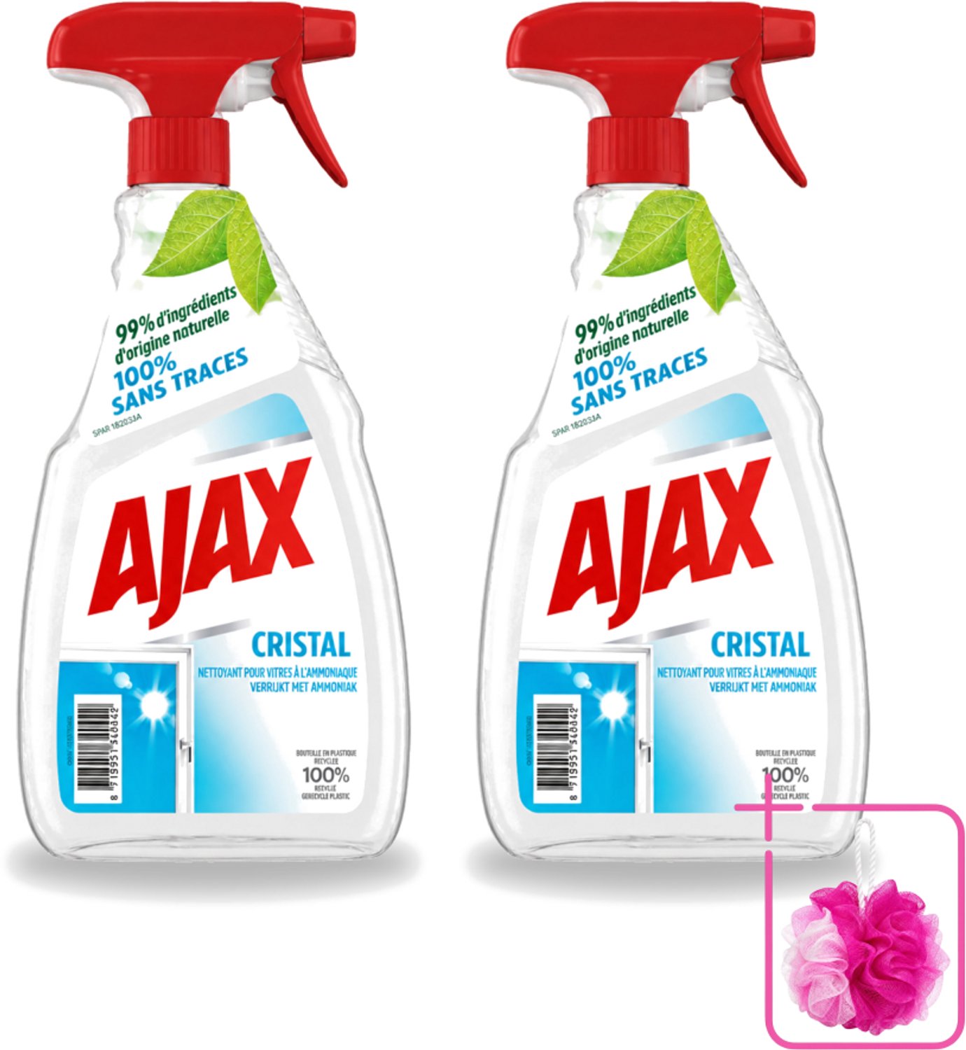 2 x Ajax - Ruitenreiniger - Cristal - Spray Met Ammoniak - 750 ml - Bulkverpakking - Ruitenreiniger - Ammoniak