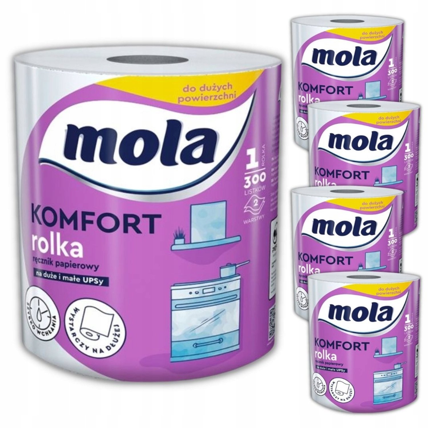 Mola Komfort Keukenrol - 2-laags, Mega Absorberend, 5 Rollen