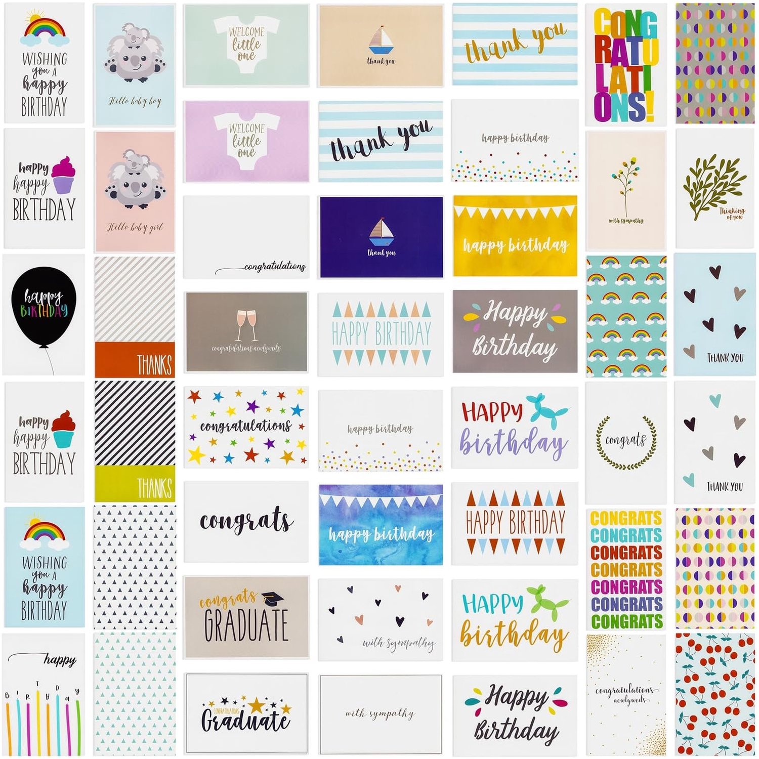 SnelShoppen - Assortiment Wenskaarten voor Alle Gelegenheden, 144 Stuks; Bedankkaarten, Verjaardagskaarten, Condoleancekaarten met Enveloppen 10x15 cm