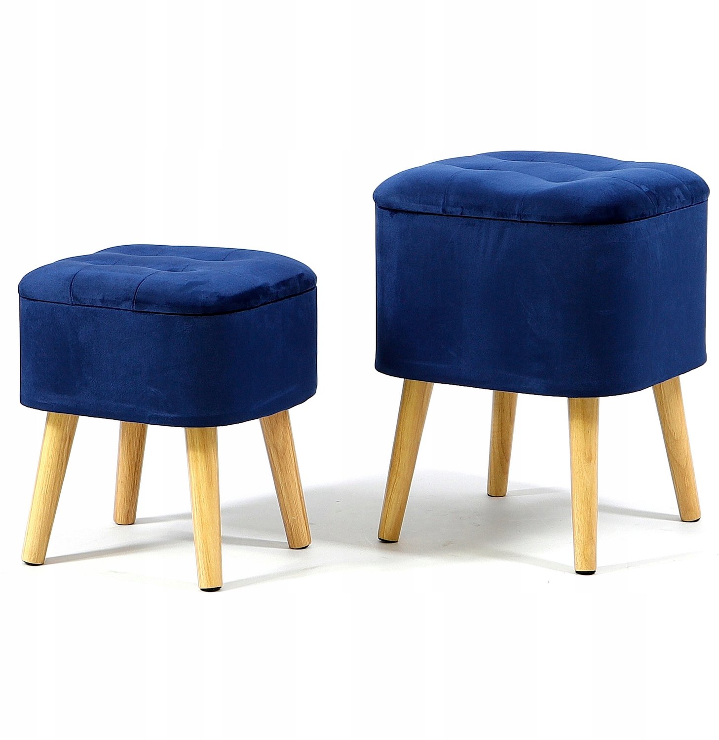 Messa Home 2x Blauwe Velours Poef met Opbergruimte - ROY Collectie