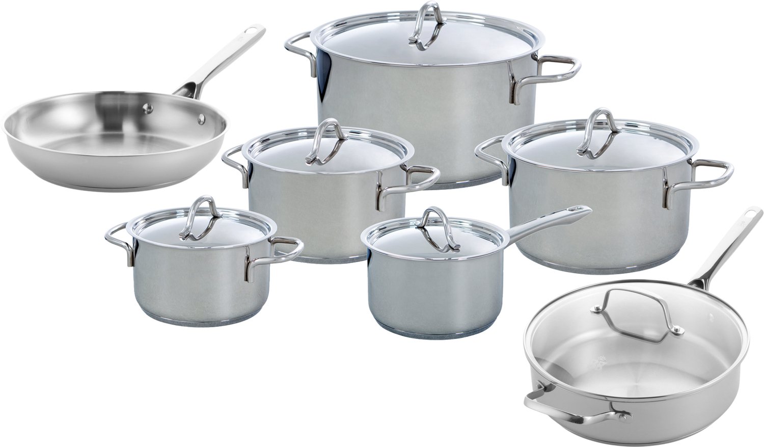 BK Profiline Pannenset 7-delig - Kookpannen 16-24cm - Koekenpan 24cm - Hapjespan 28cm/3.6L - Zonder antikleeflaag - Pannenset inductie - RVS pannenset - Ovenbestendig tot 230°C - Met RVS deksel - Zilver