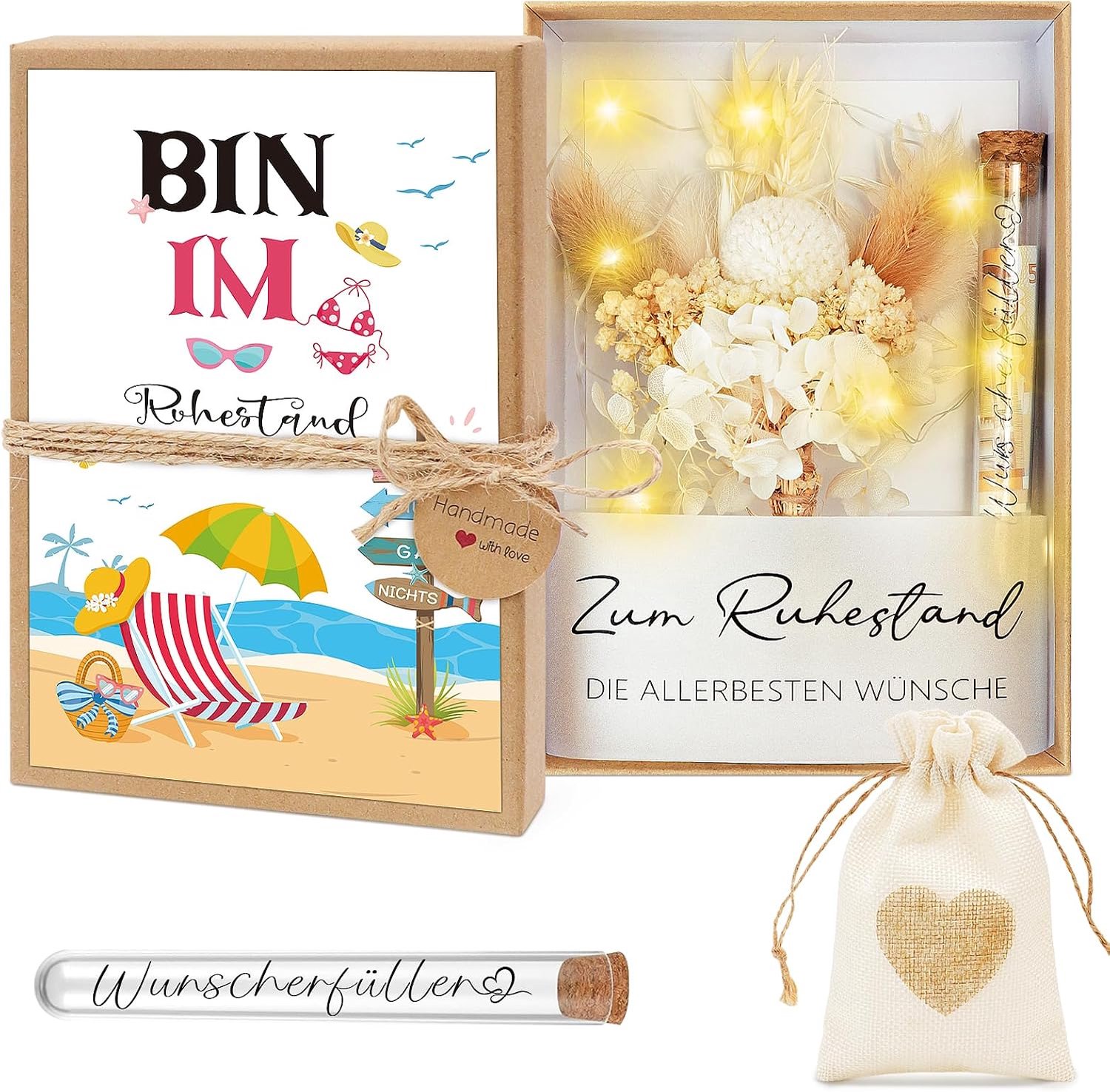 Shining She Geldgeschenken pensioen cadeau vrouw, geldgeschenken verpakking met reageerbuis jute zakje - ShopVlot