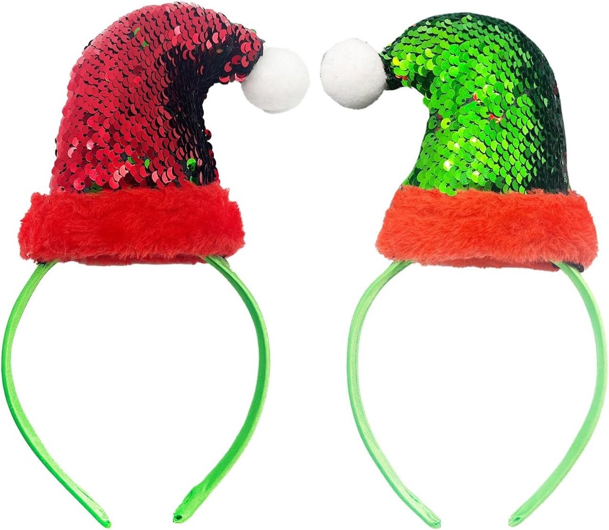 Kerst Elf Hoofdbanden in Rood en Groen met Sequins voor Volwassenen - Feestelijke Kostuumaccessoire voor Vrouwen, Perfect voor Kerstmis en Festivals