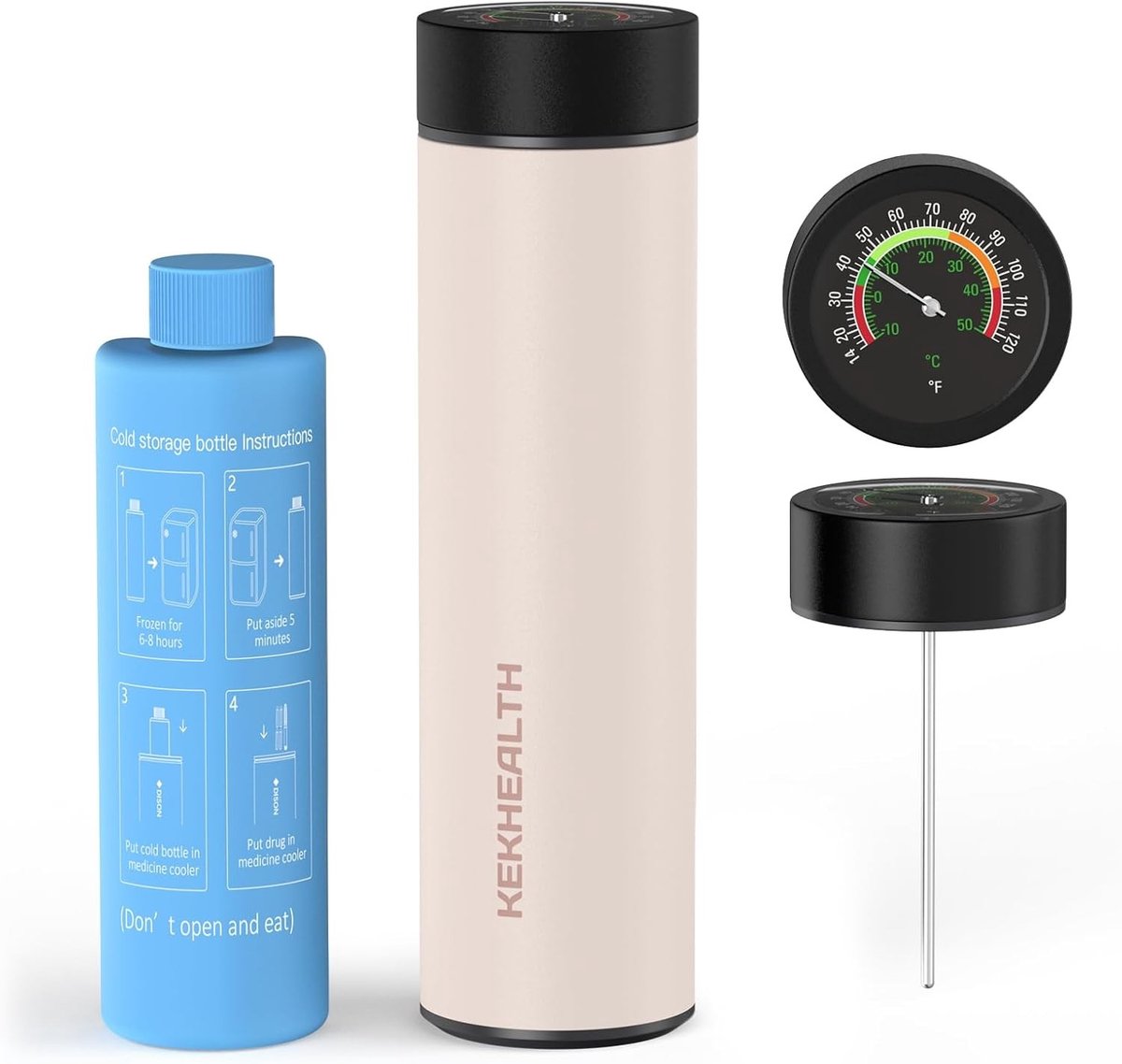 Insuline koeltas voor reizen, 60H diabetes medicijn koelbox met grote mechanische thermometer en biogel ijsblok, compacte opslagoplossing voor medicijnen en diabetesbenodigdheden