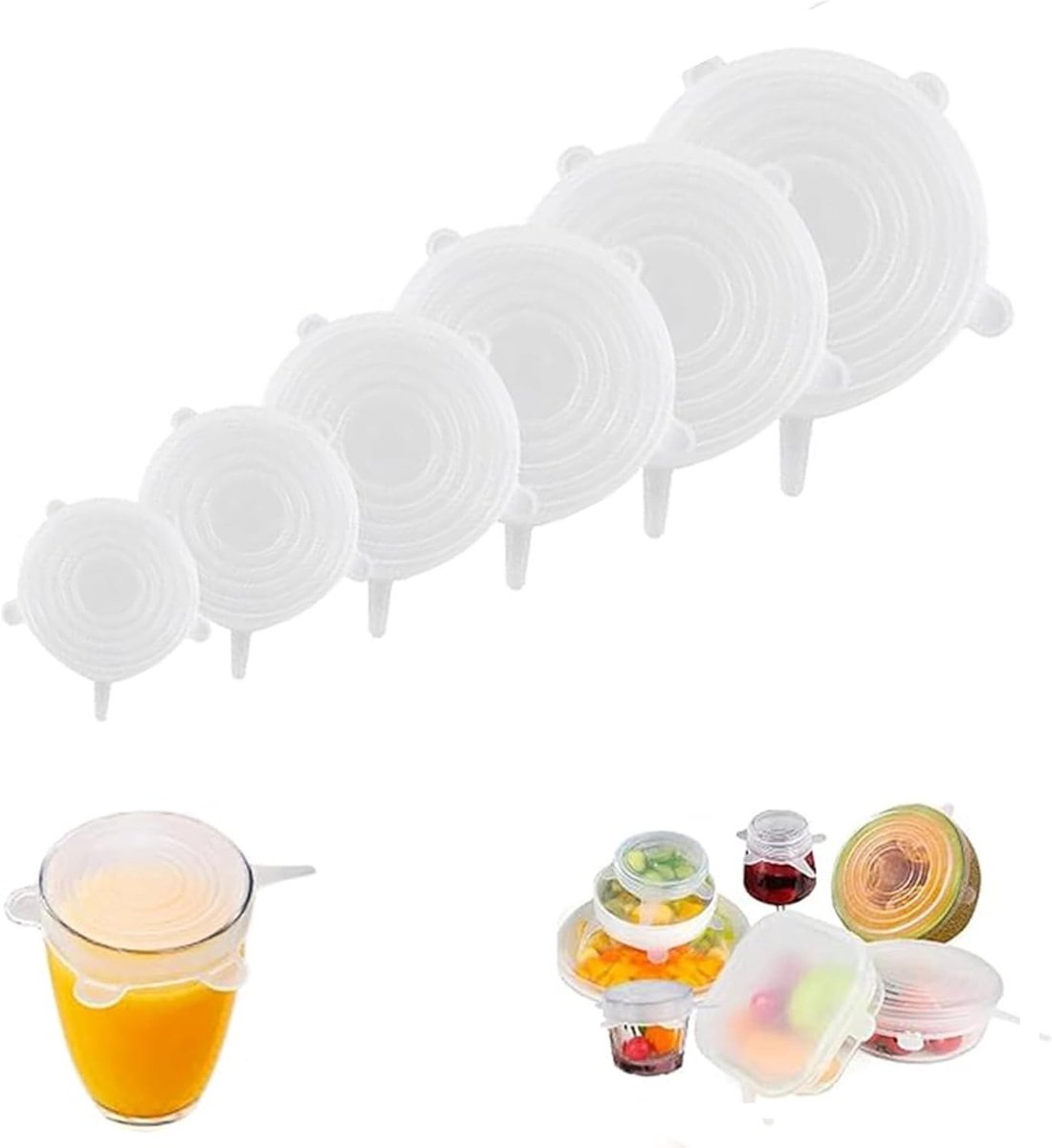 Herbruikbare Siliconen Deksel, Rekbare Deksel voor Kom, Blik en Pot, Duurzaam Alternatief voor Plastic Folie en Vershoudfolie