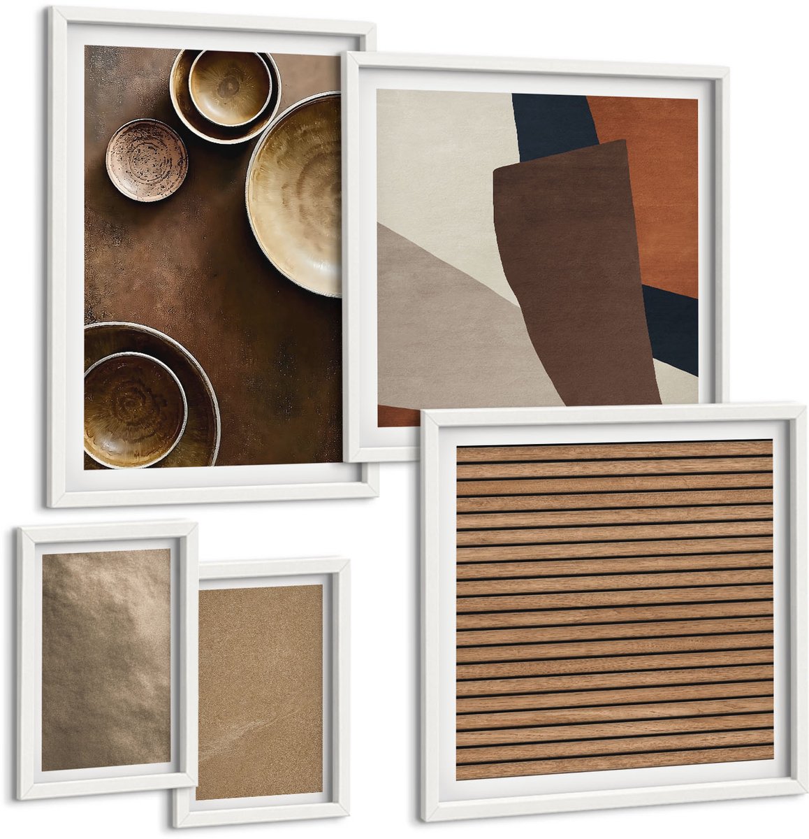 Coloray 5-Delige Schilderij Set - Stenen Constructies In Moderne Minimalistische Stijl - 50 x 50 cm, 20 x 30 cm En 40 x 60 cm - Moderne Wanddecoratie - Slaapkamer