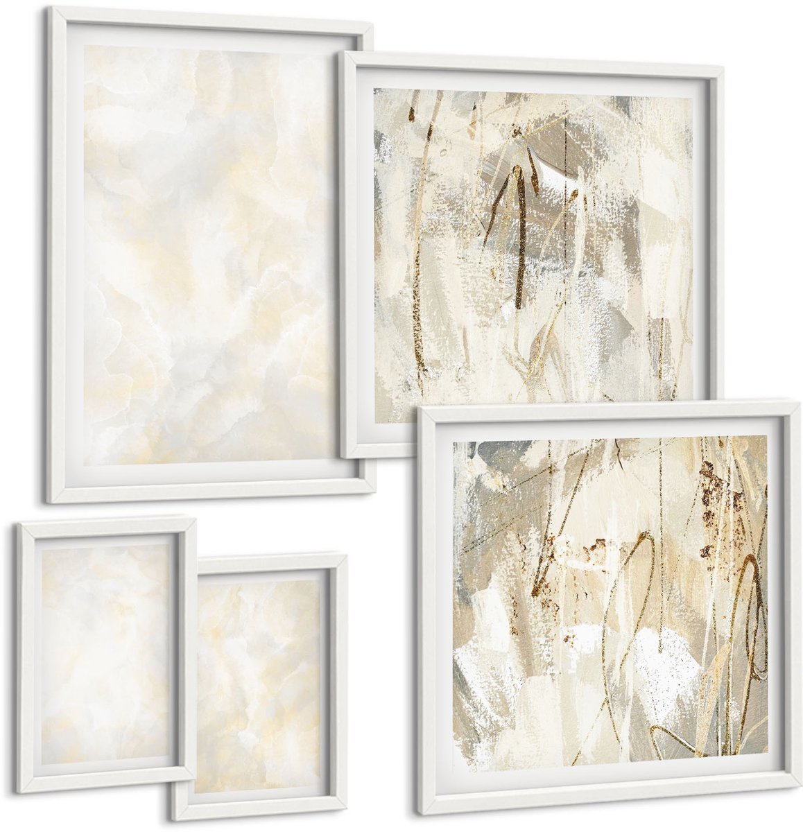Coloray 5-Delige Schilderij Set - Heldere Texturen, Penseelstreken En Design. - 50 x 50 cm, 20 x 30 cm En 40 x 60 cm - Wanddecoratie - Muurdecoratie - Woonkamer - Decoratieve Schilderijen
