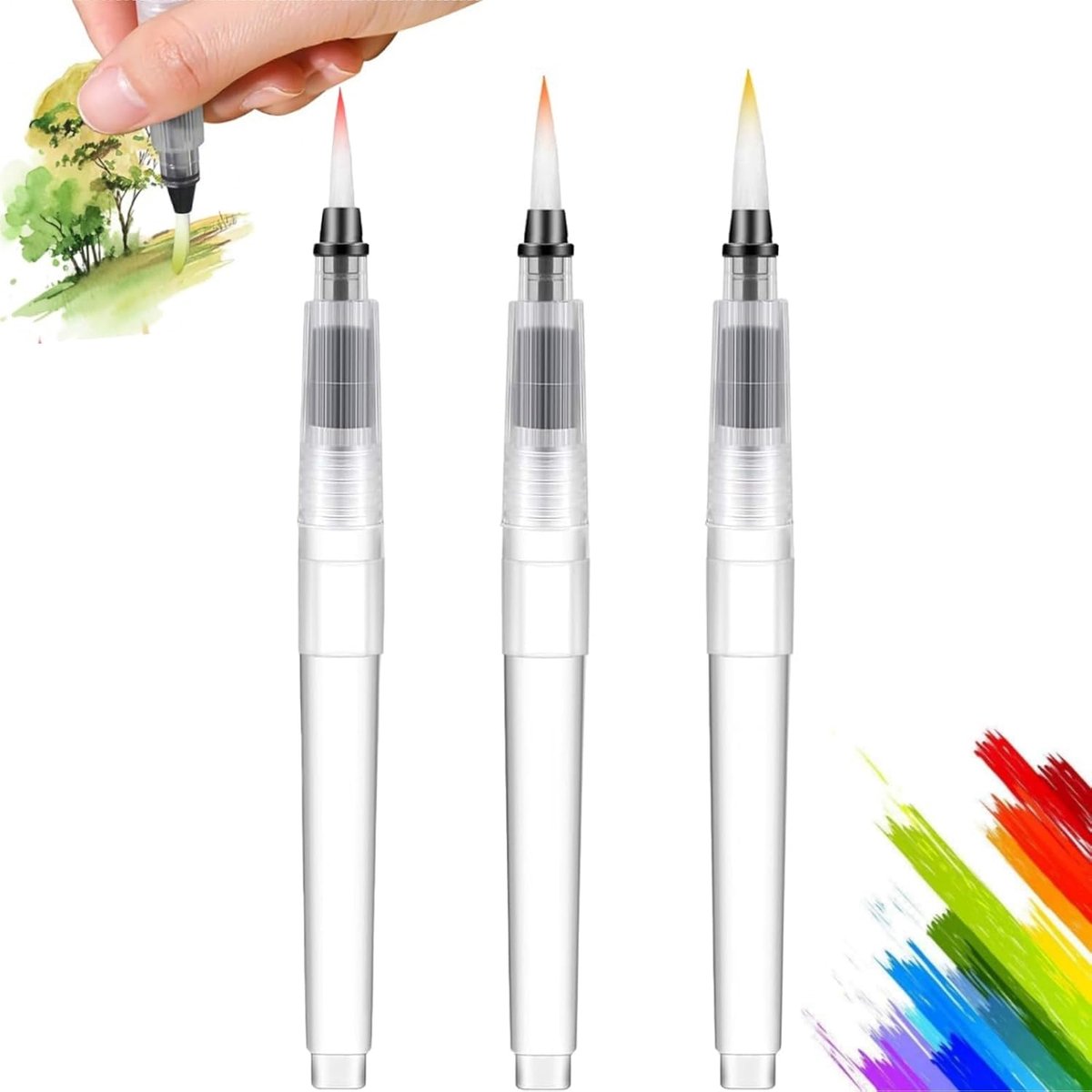 Aquarelpenselen, aquarelstift met navulbaar reservoir, waterstiften, 3 stuks