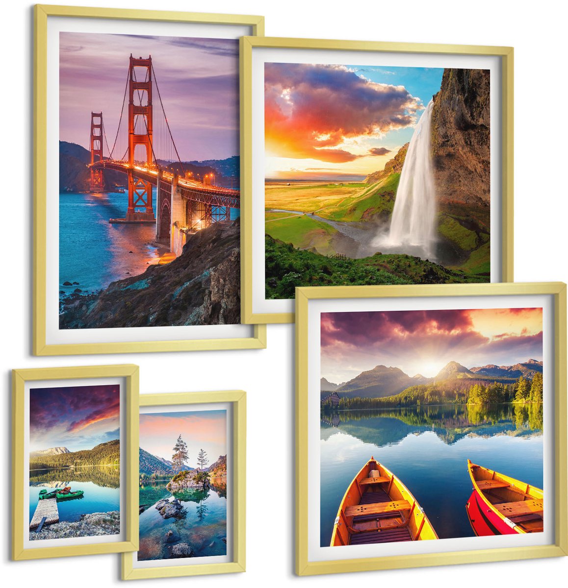 Coloray 5-Delige Schilderij Set - Natuurlijke Landschappen En Brugarchitectuur In De Vs - 50 x 50 cm, 20 x 30 cm En 40 x 60 cm - Decoratieve Schilderijen - Woonkamer - Interieur - Wanddecoratie