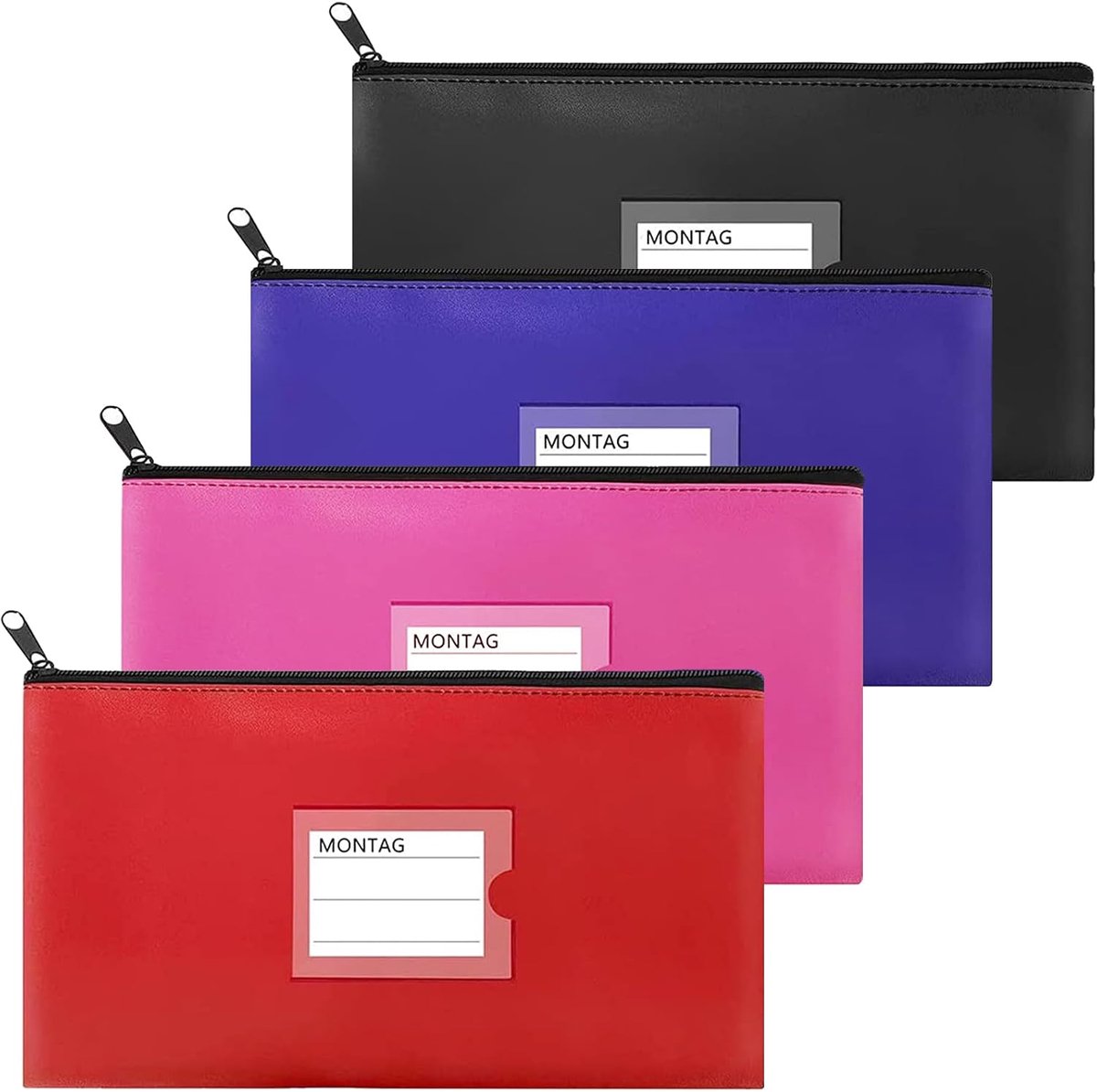 4 stuks portemonnee, banktas van kunstleer, geldmap met ritssluiting en venster, 27 x 15 cm, voor school, huishouden, zakelijk (4 kleuren)