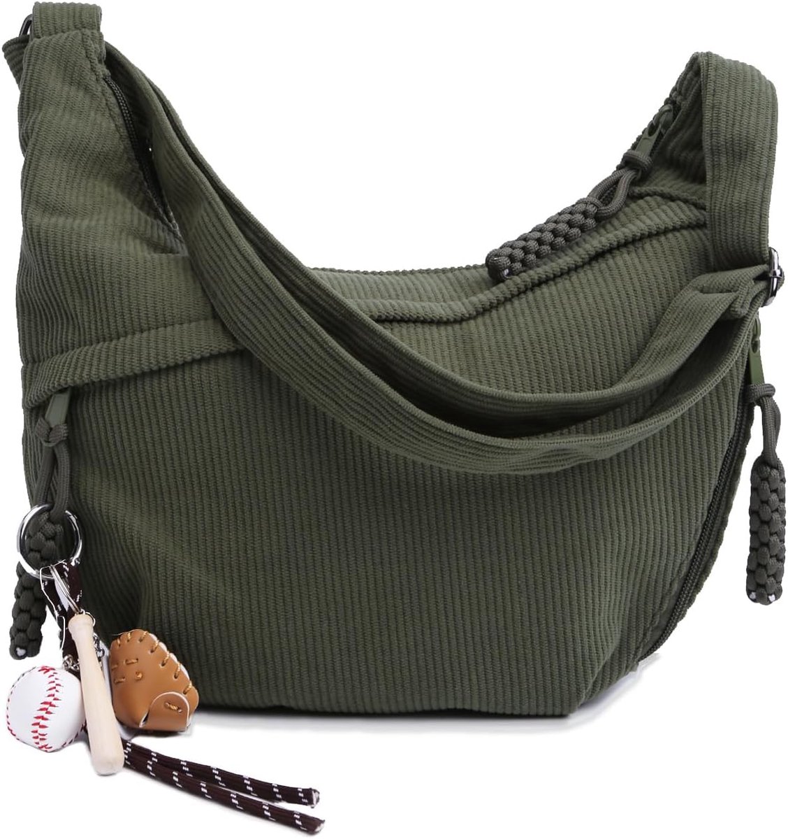 Crossbody Bag Corduroy schoudertas voor dames, halve maan schoudertas met casual widgets buiktas, corduroy, grote handtas, beige voor reizen, werk, dagelijks gebruik